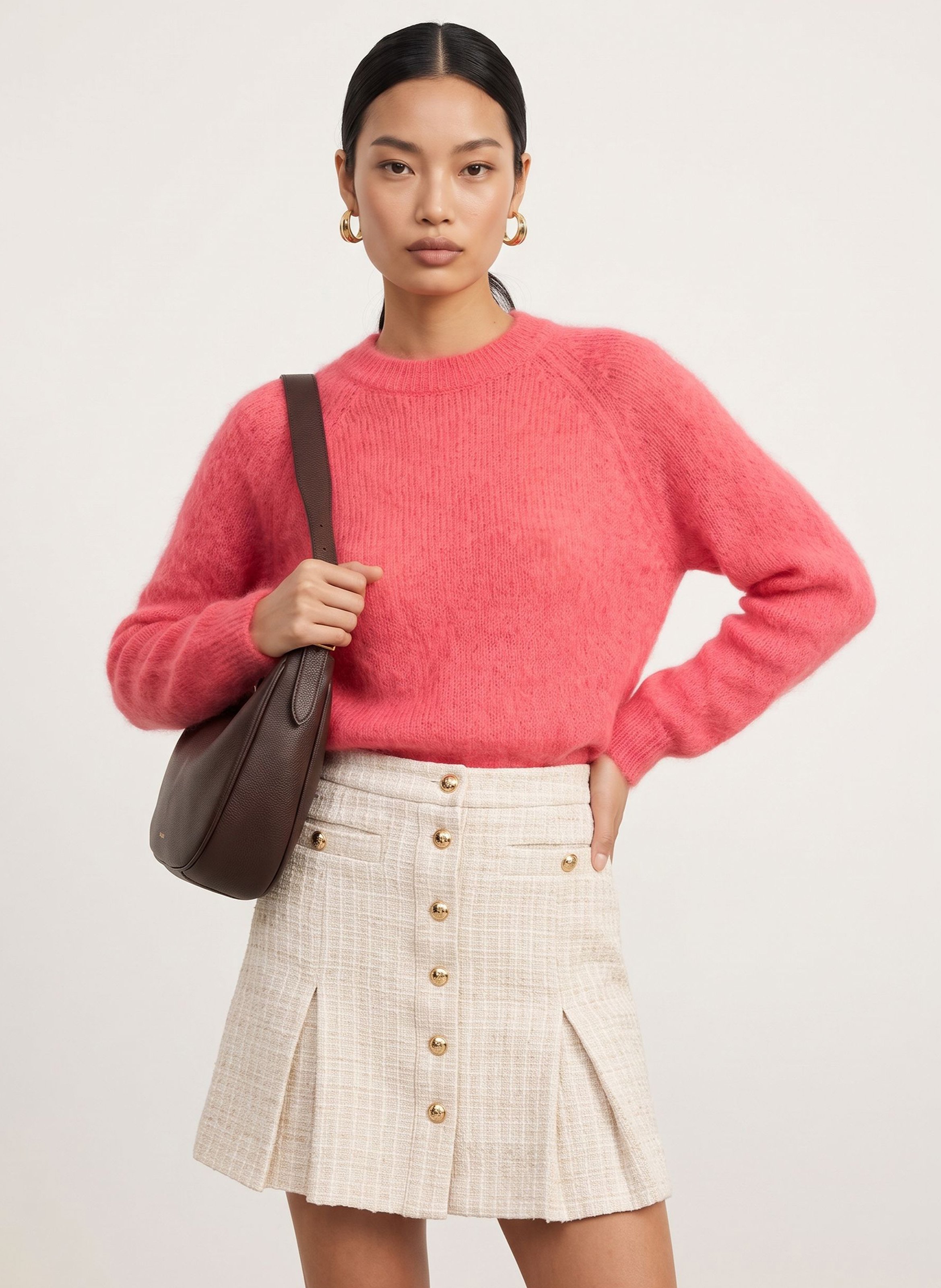 Pull droit col rond en laine mélangée KOOKAI Rose