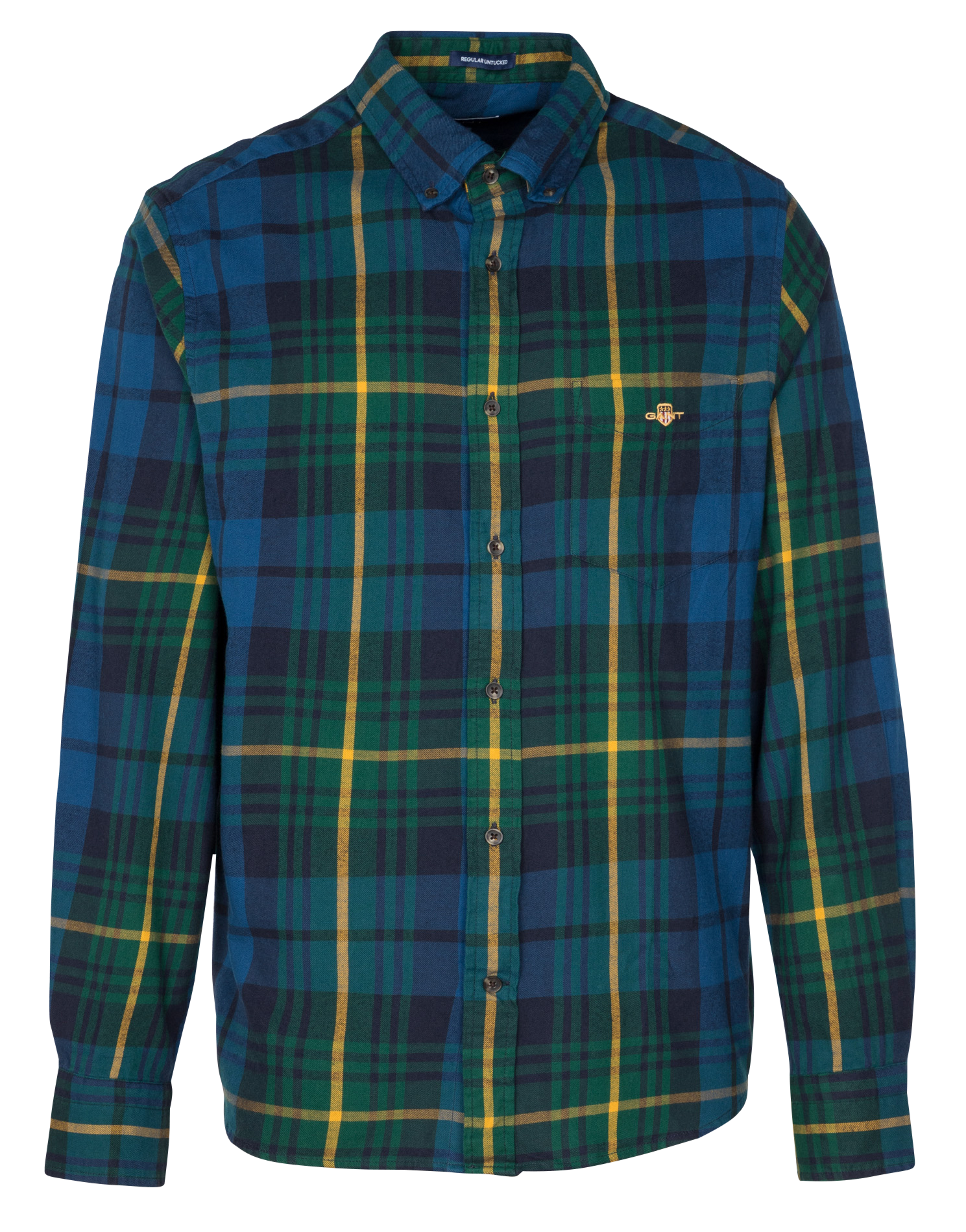 Regular-fit, geruit katoenen overhemd met Amerikaanse kraag  Vert jaune