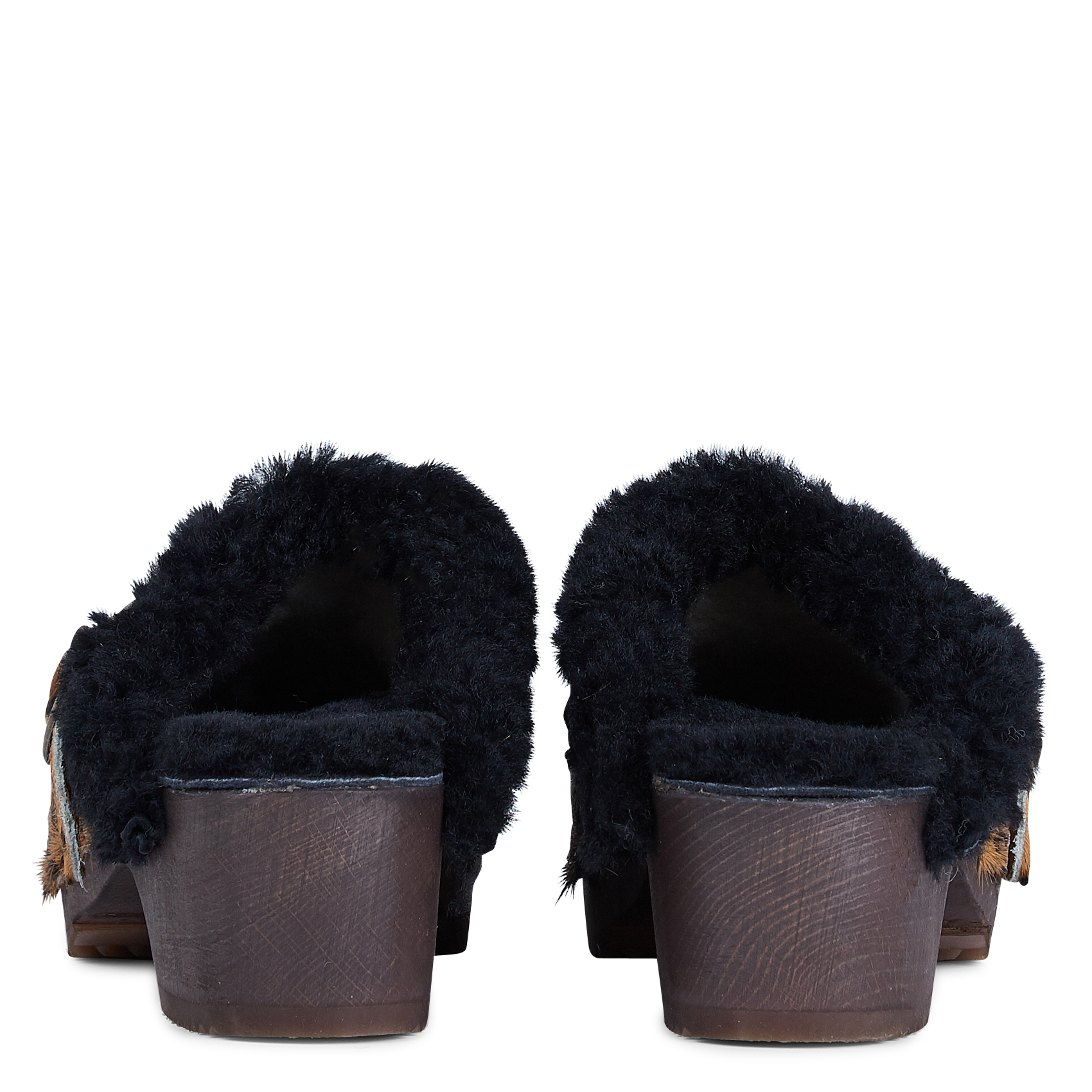 Leopard leather faux fur-lined clogs BOSABO Multicolored