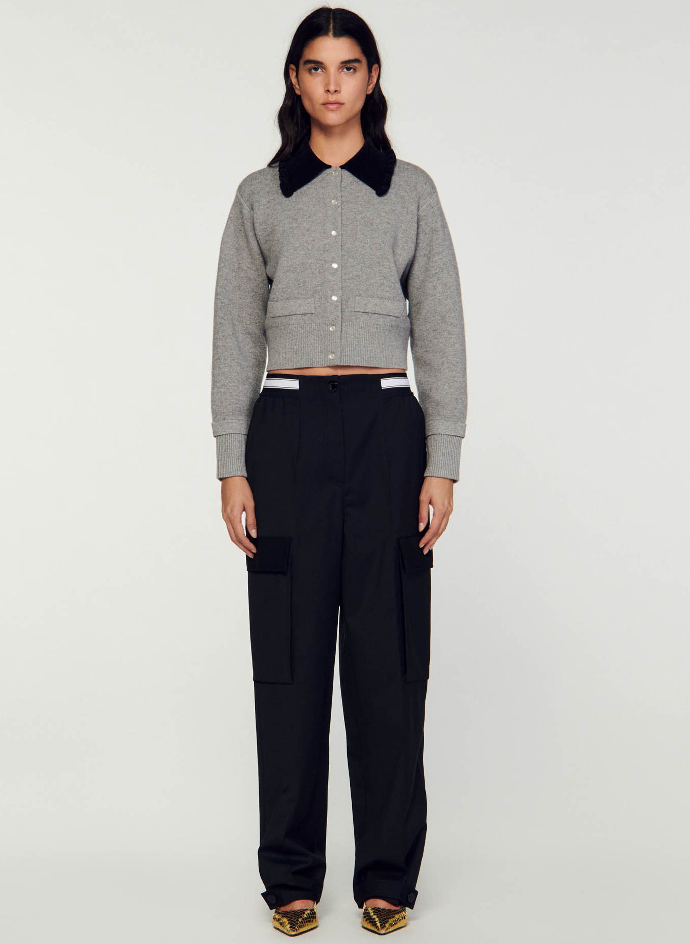 Shirt collar Cropped Cardigan Gris Sandro Women Place des