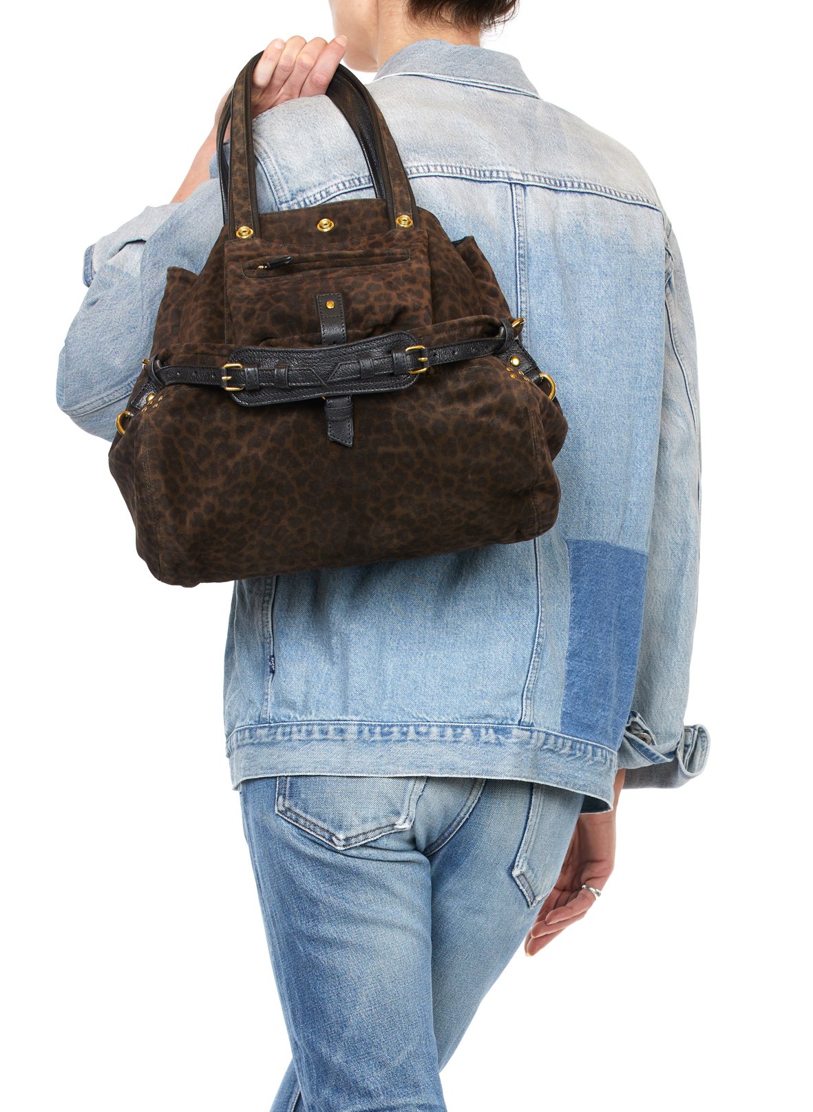 Sac cabas porté épaule en cuir à imprimé léopard JEROME DREYFUSS Kaki