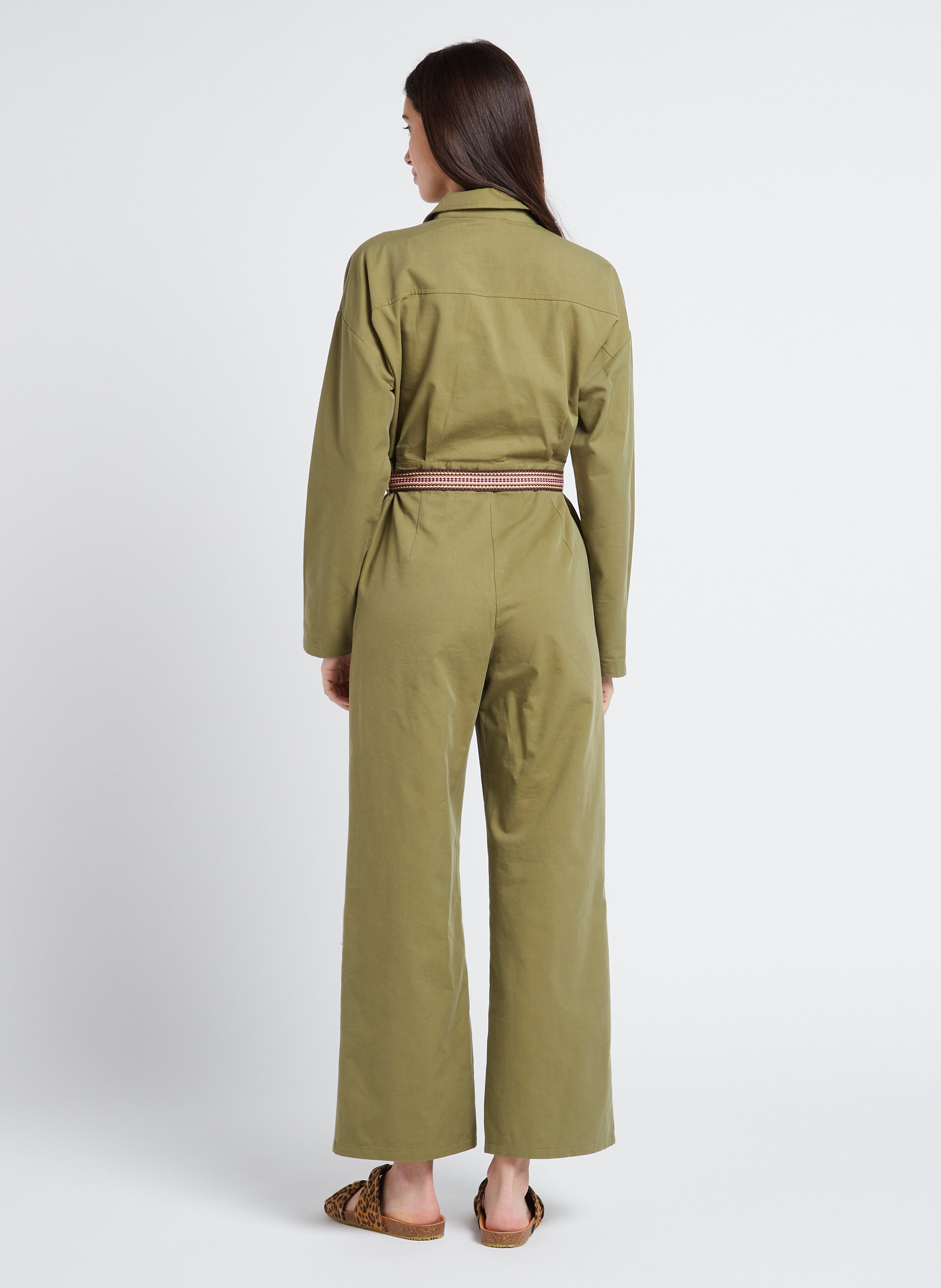 Combinaison ceinturée à col tailleur en coton mélangé LA PETITE ETOILE Kaki