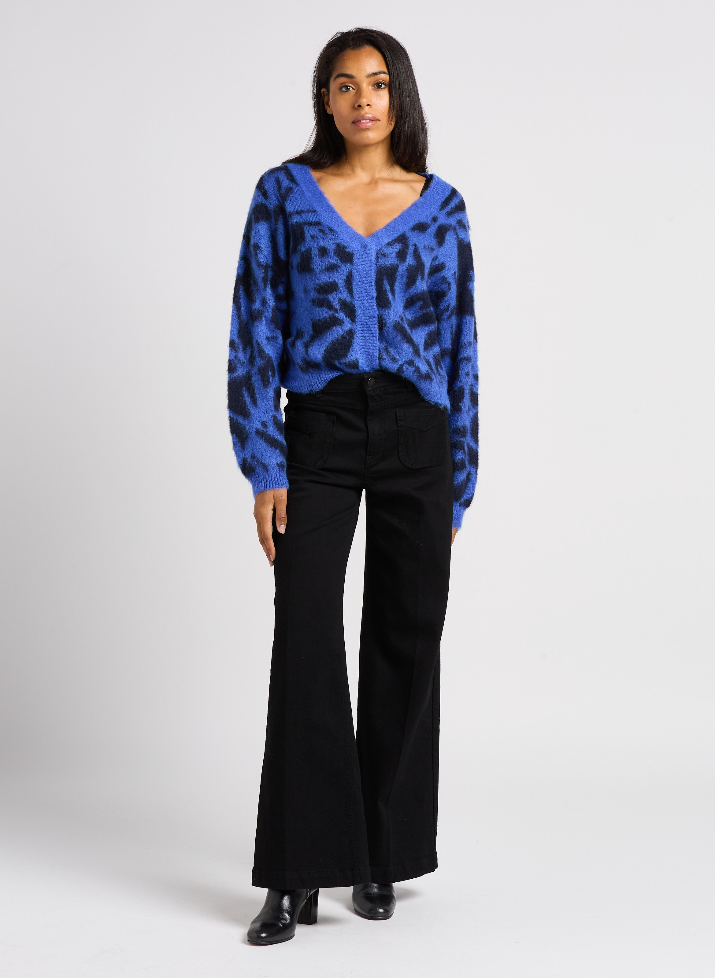 Wide leg cotton stretch jeans ONE STEP Black