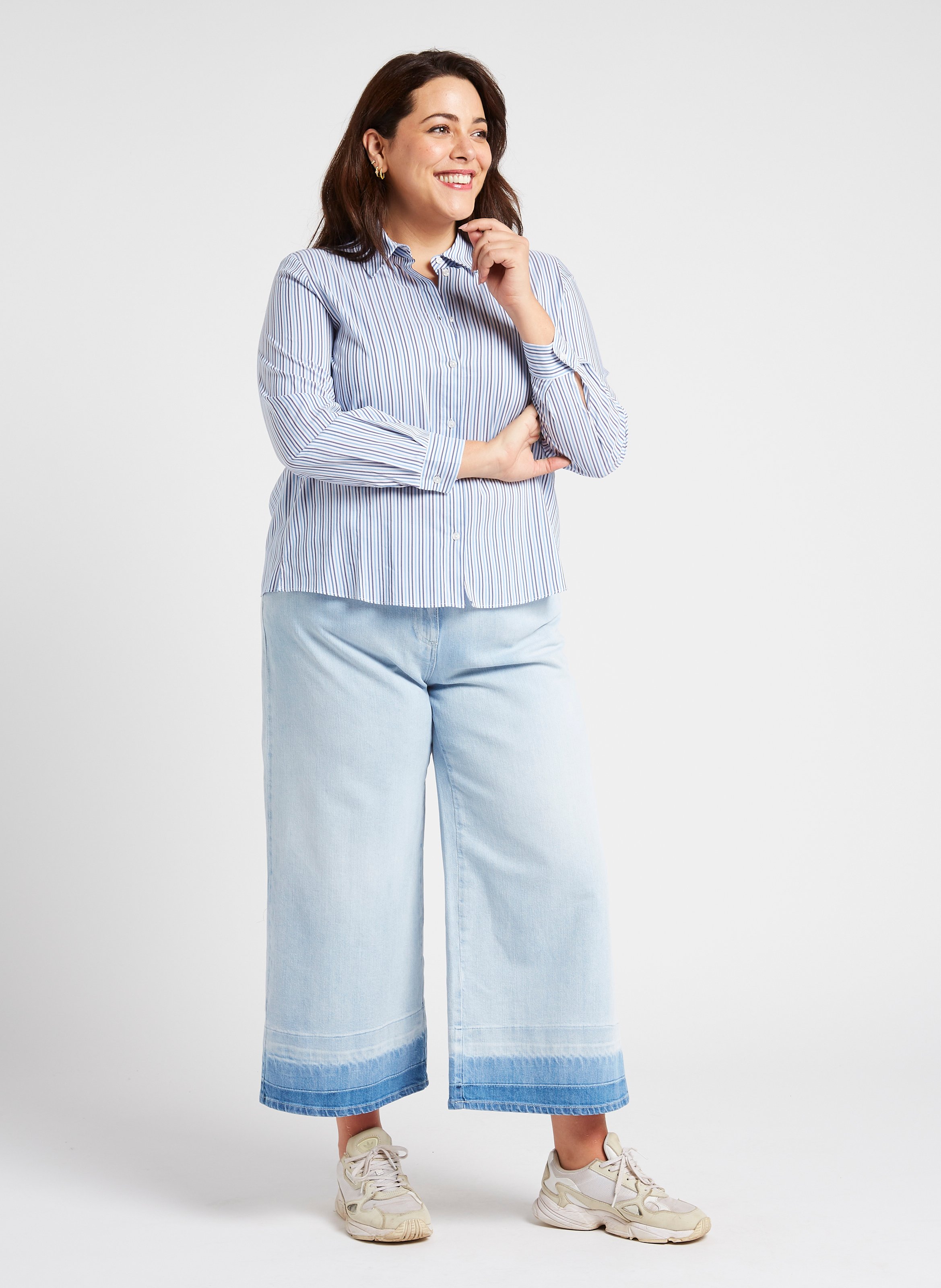 Chemise droite col classique rayée en coton mélangé PERSONA by Marina Rinaldi Blanc