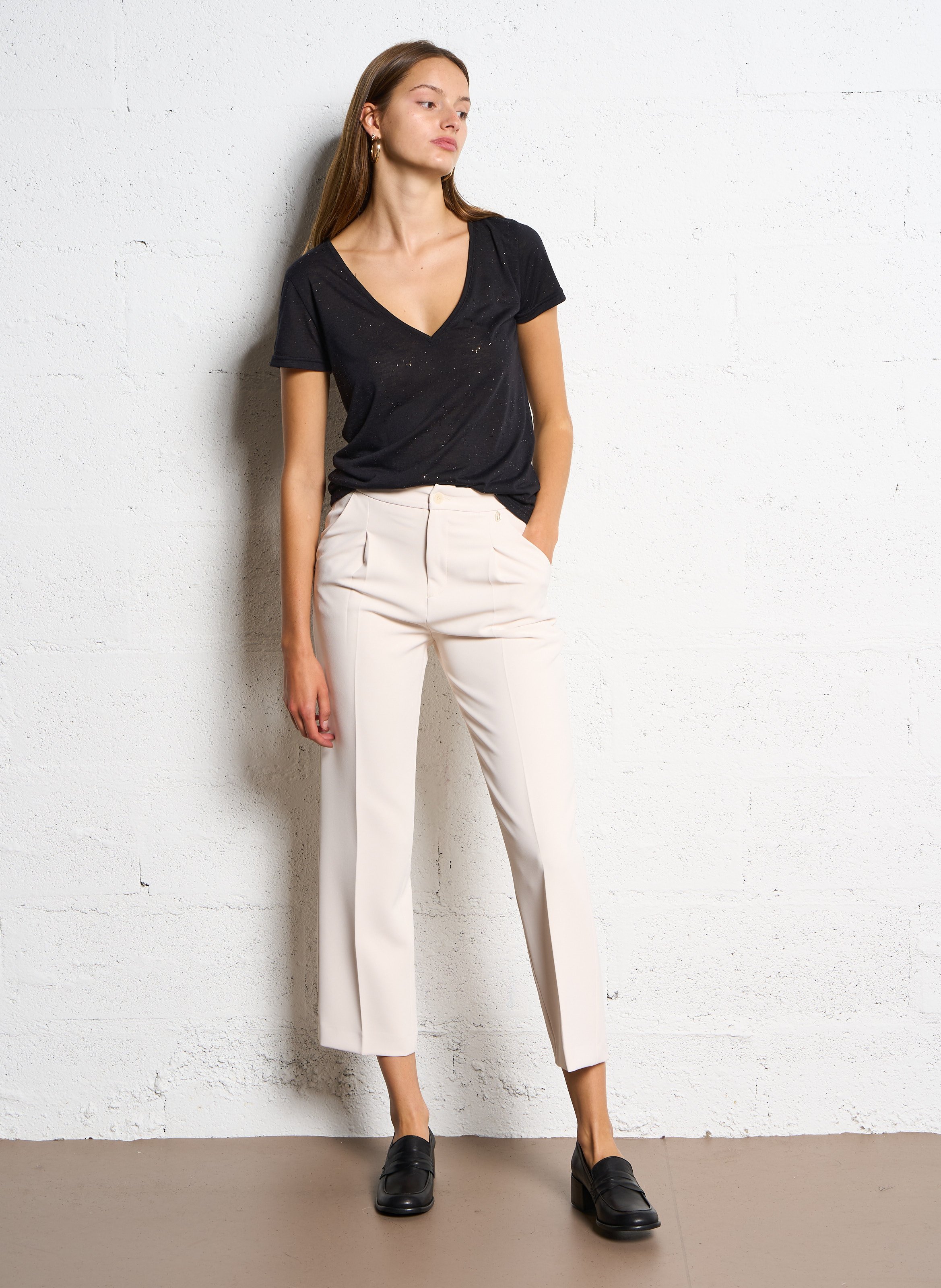 Tee-shirt col V droit pailleté LA PETITE ETOILE Noir