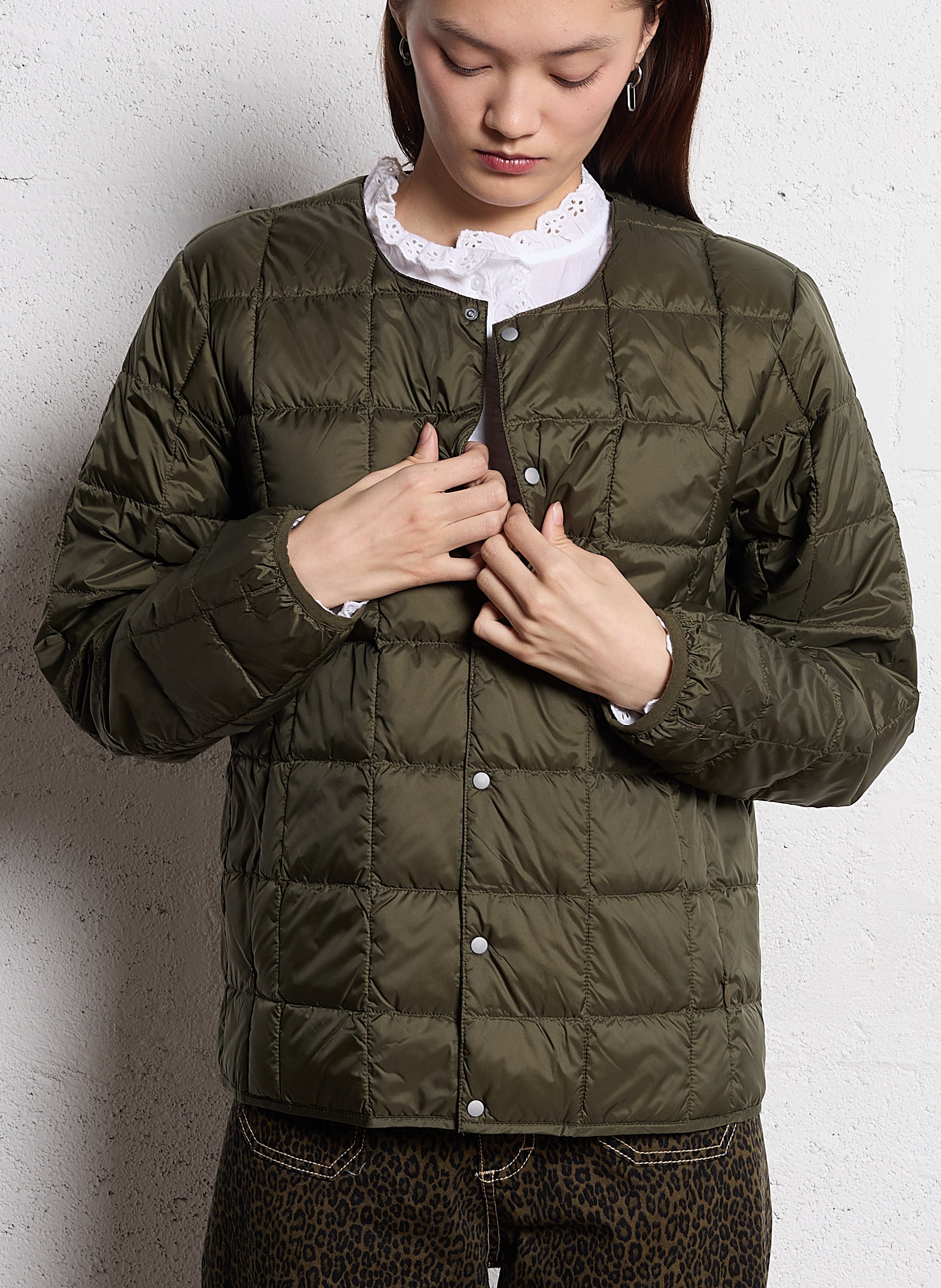 Veste col rond matelassée TAION Kaki