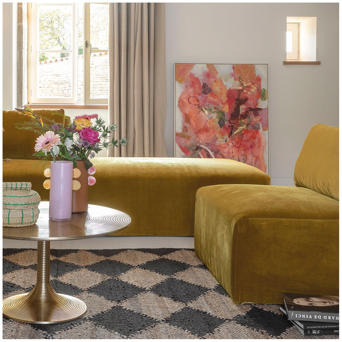 Pouf lou en velours pour canapé lou - safran BLANC D'IVOIRE Jaune