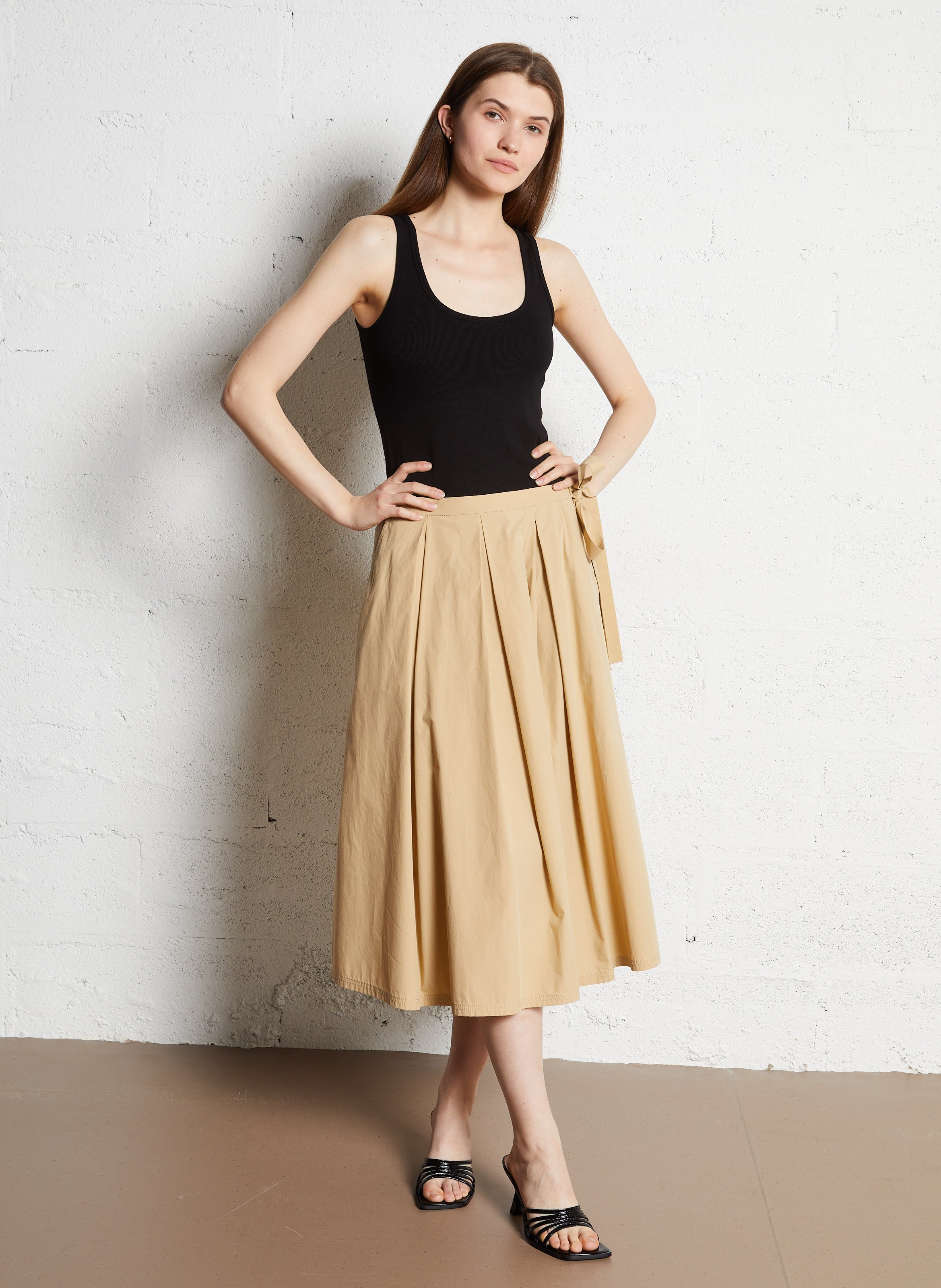 Jupe midi plissée en coton MAX MARA WEEK END Beige