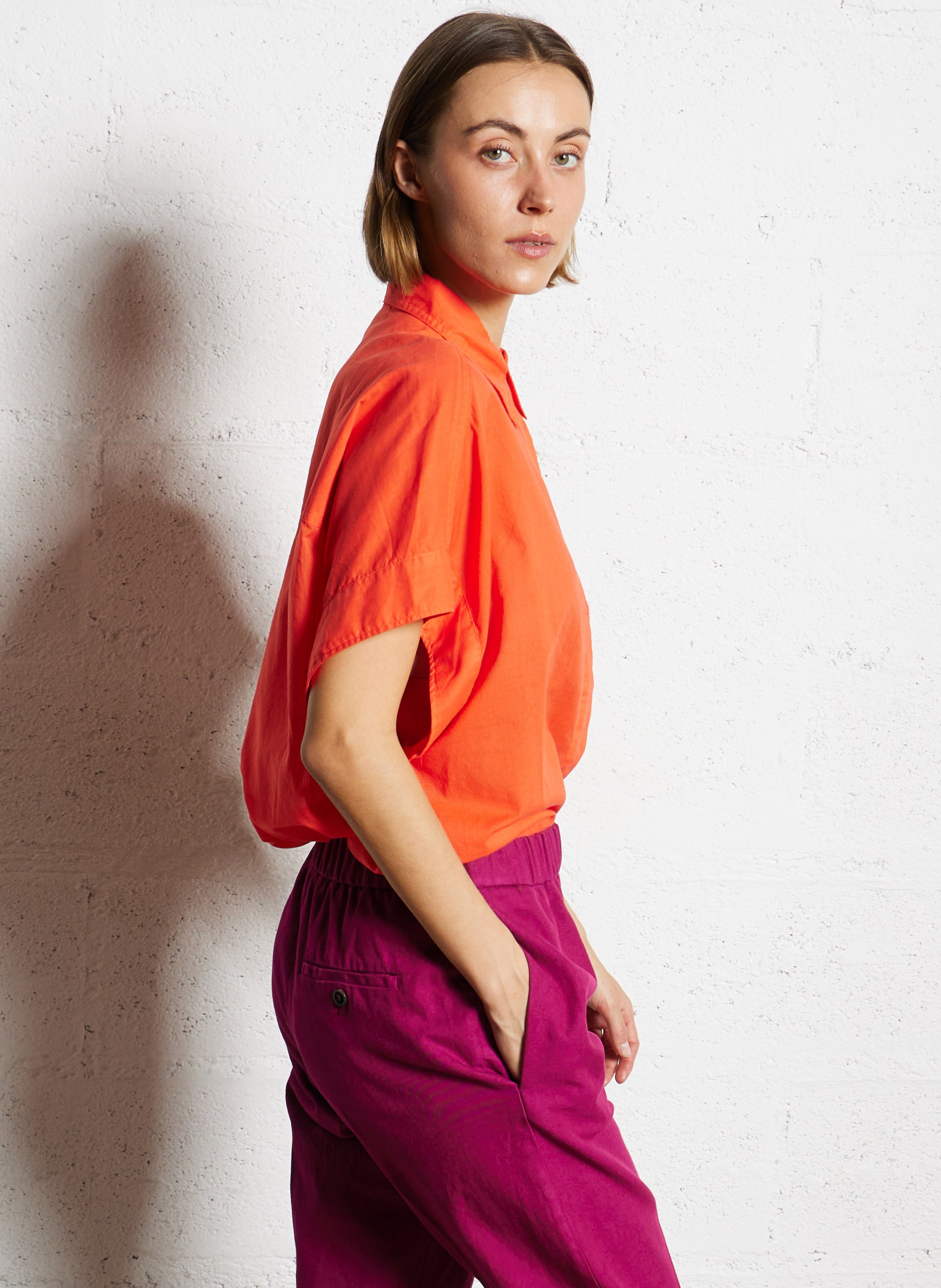 Chemise oversize rayée en coton POMANDERE Rouge