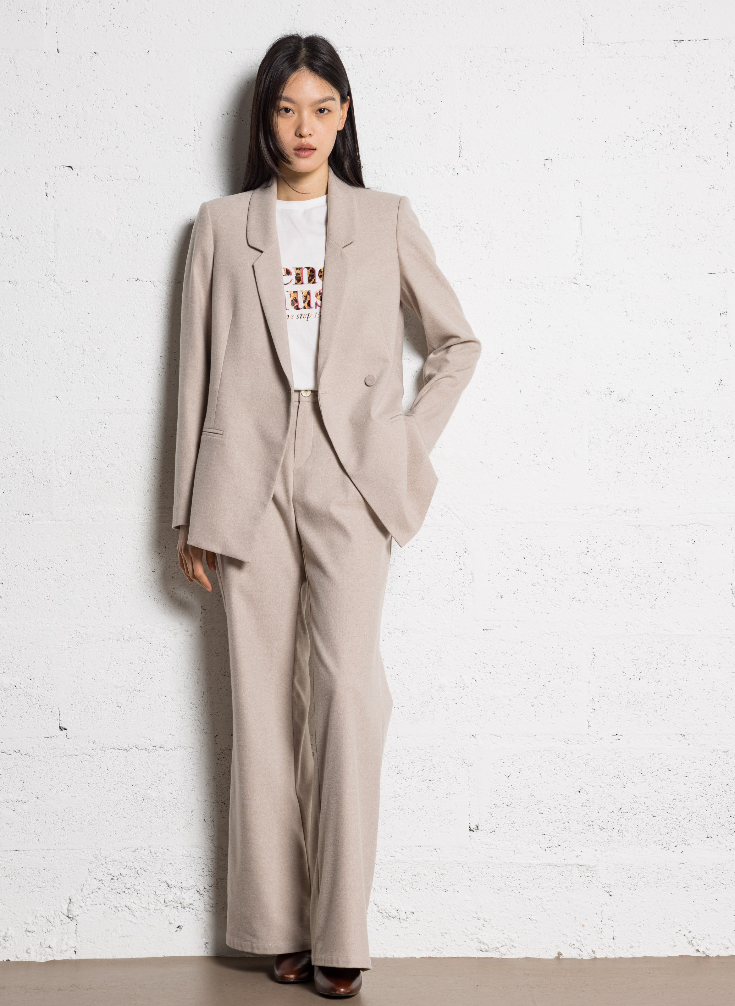 Pantalon tailleur large taille haute  ONE STEP Marron