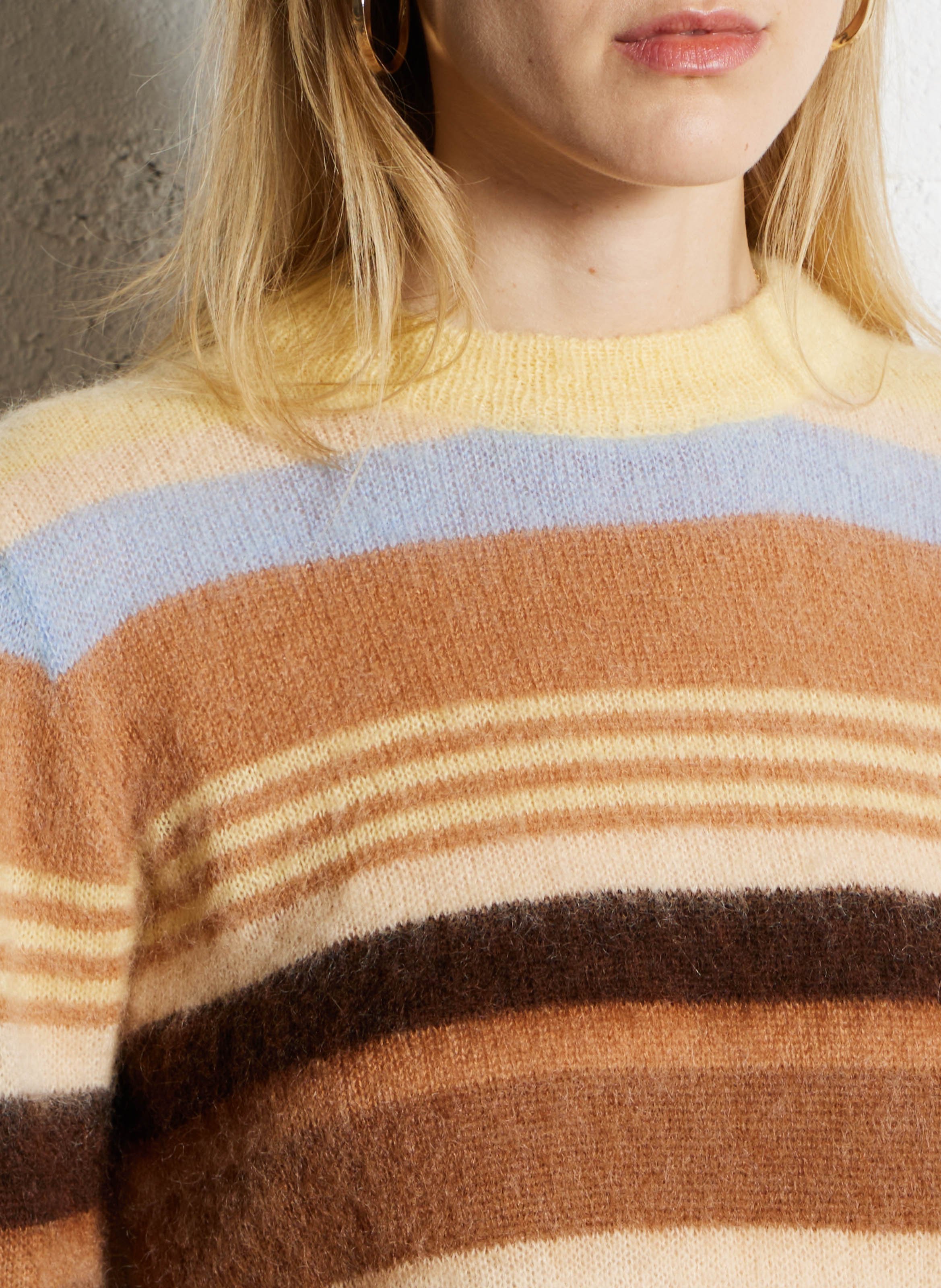 Gerader Rundhalspullover aus gestreiftem Mohair-Mix SUNCOO Beige