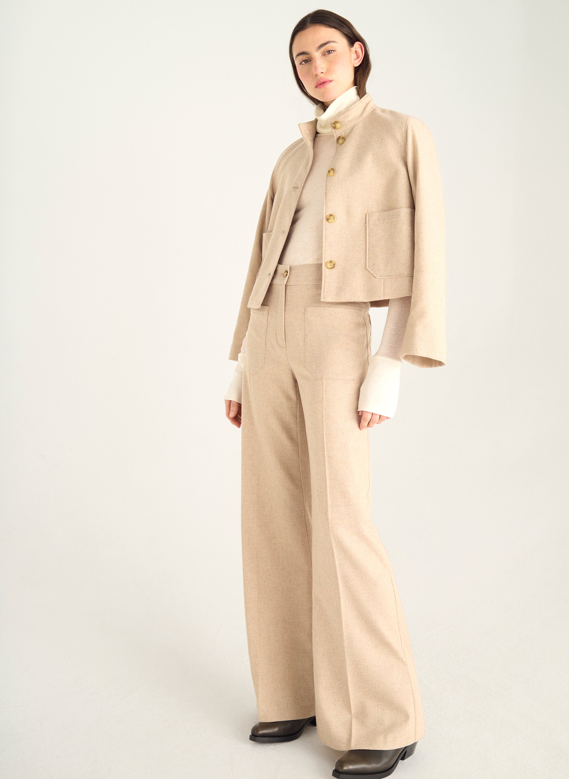 Weites hoch tailliertes meliertes Hosenbein ACOTE Beige