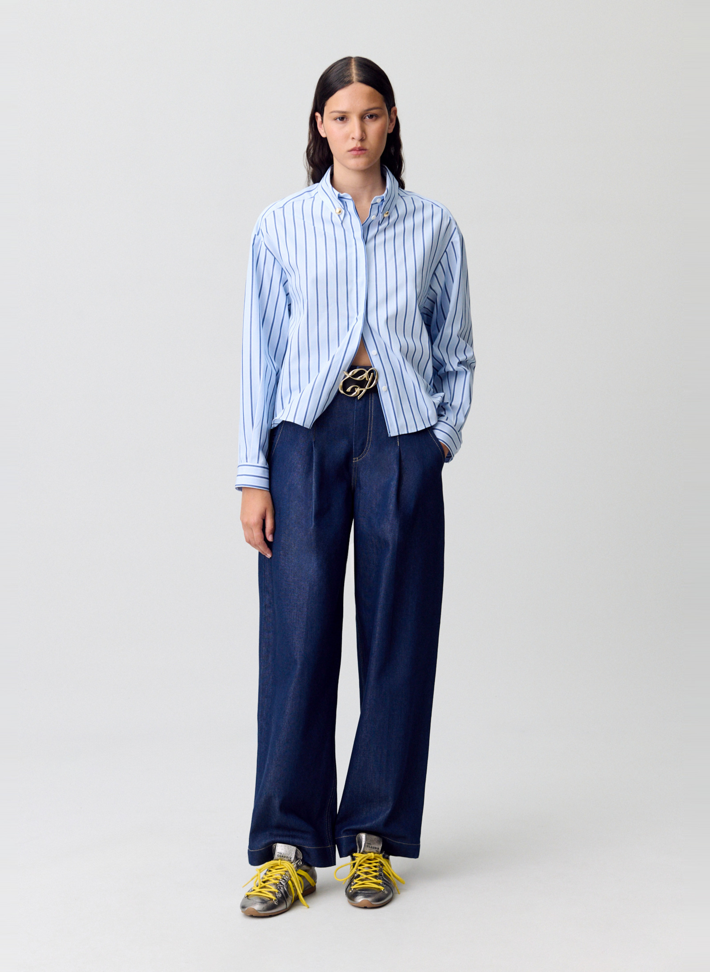 Straight-cut striped cotton shirt with classic collar CLAUDIE PIERLOT Multicolored