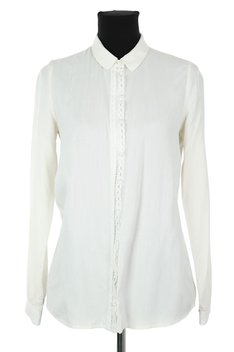 Printed silk satin classic-collar shirt SEZANE - Seconde main Beige