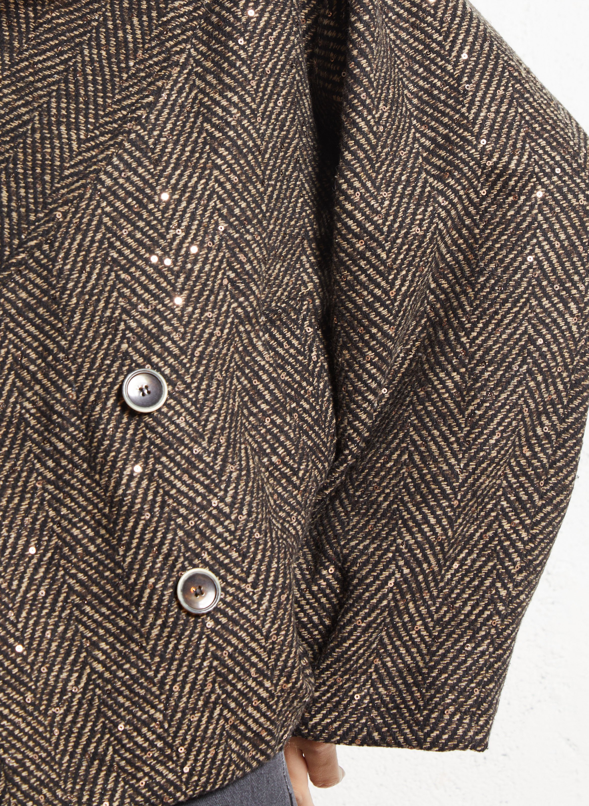 Short oversized sequin jacket PLEASE Brown