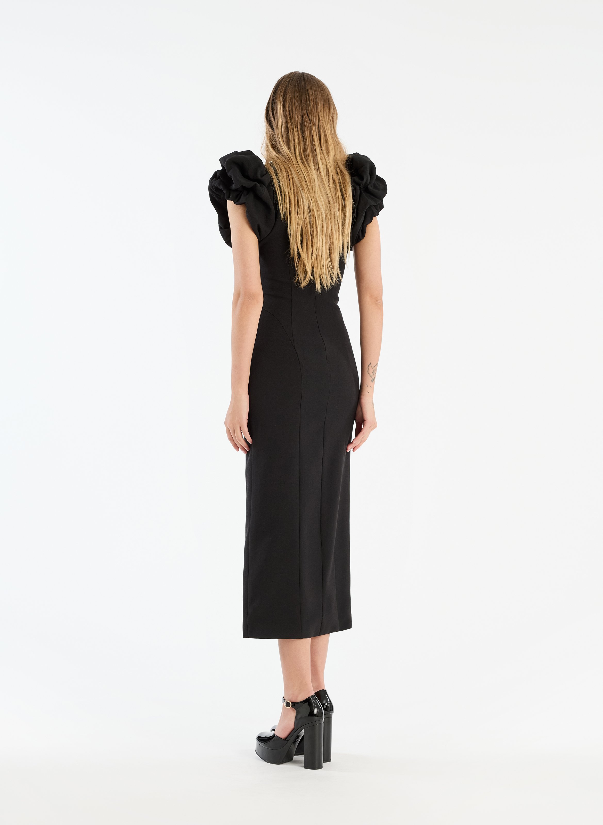 Long dress with high collar in blended recycled fibers ROTATE Black