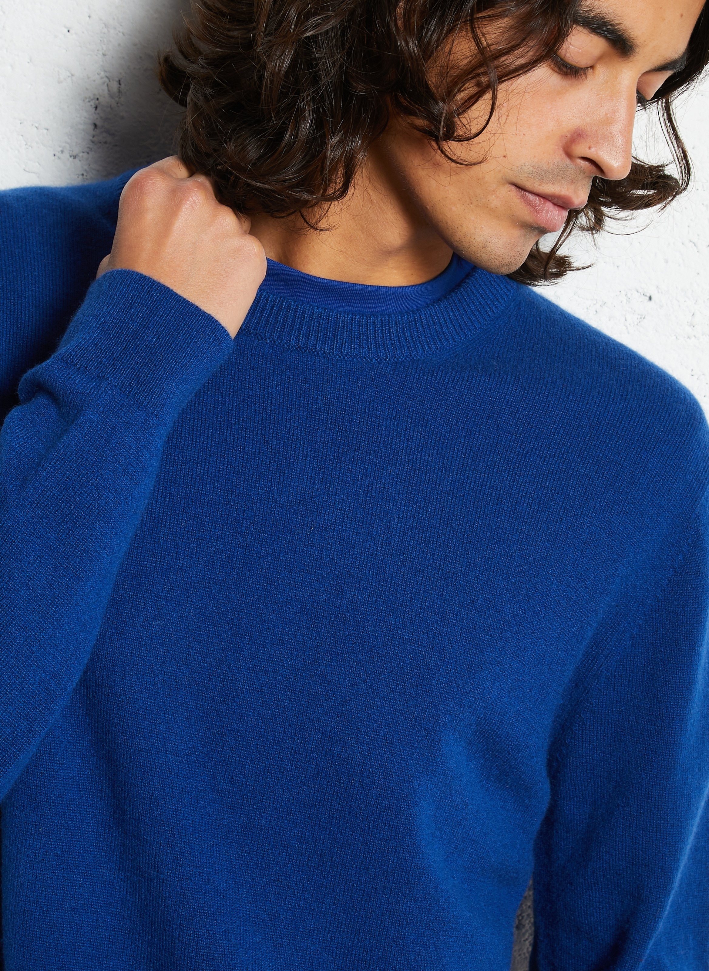 Straight cotton sweater with round neck AU PRINTEMPS PARIS Blue