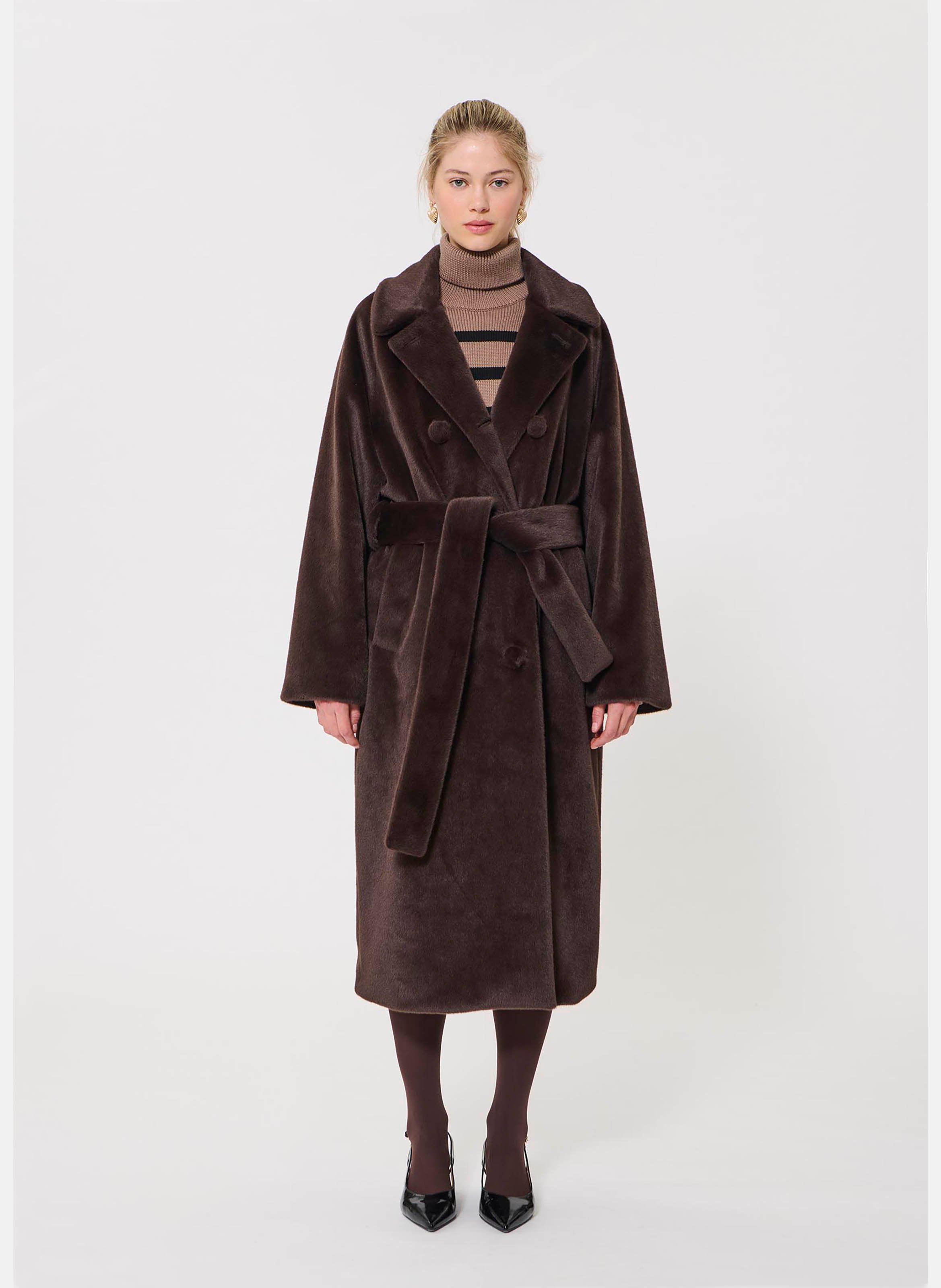 Classic straight coat with faux fur collar TARA JARMON Brown