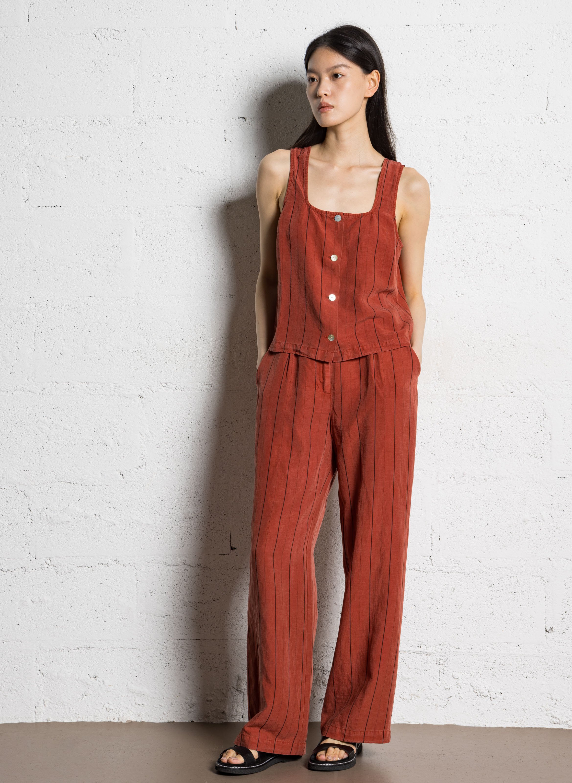 Top à bretelles rayé NICE THINGS Marron