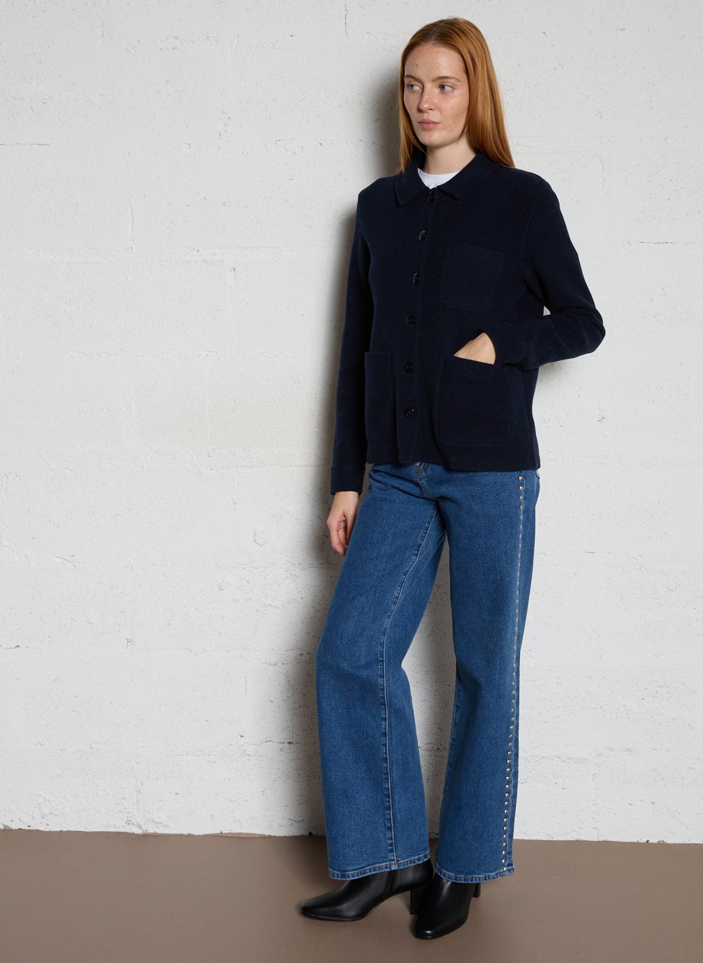 Cardigan droit col classique en maille BENSIMON Bleu