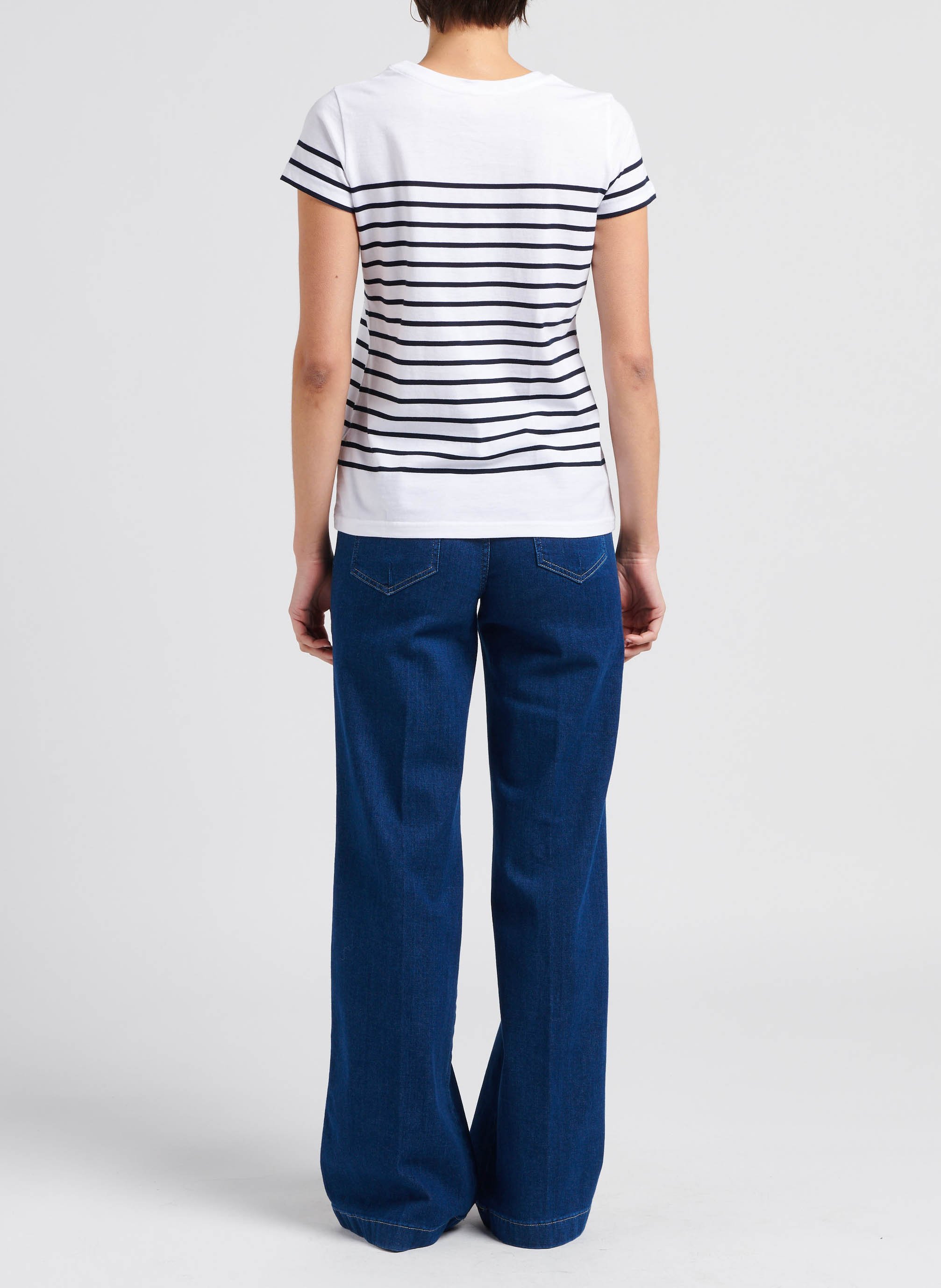 Tee-shirt col rond rayé en coton ARMOR LUX Blanc