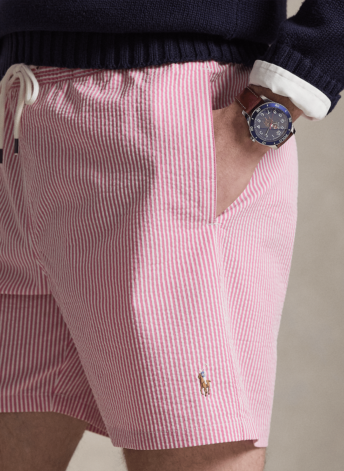 Korte rechte gestreepte broek van katoenmix POLO RALPH LAUREN Roze