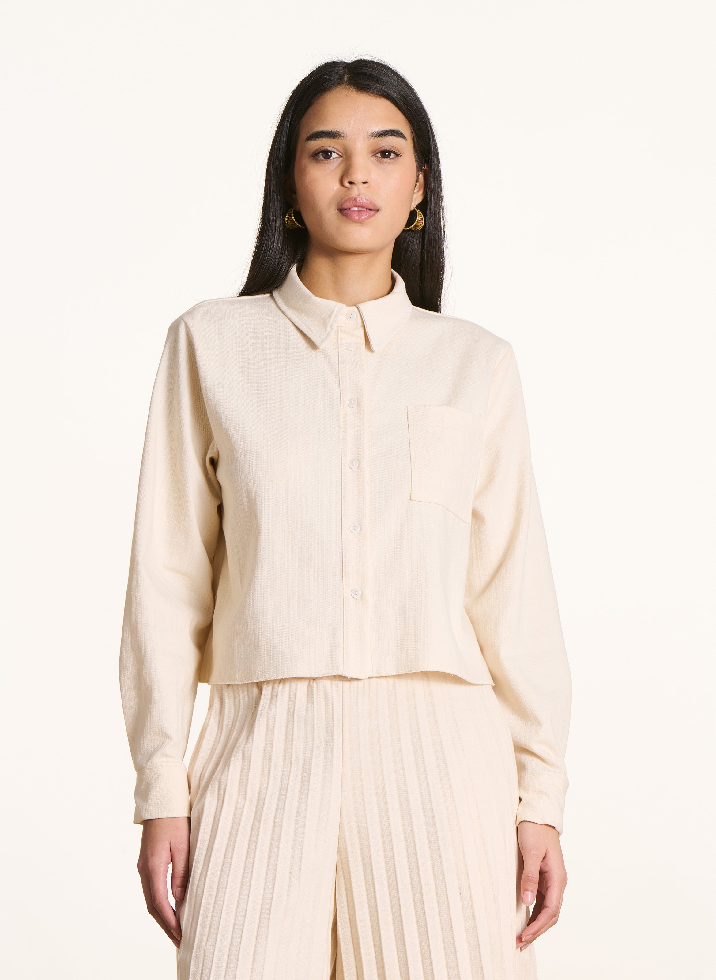 Chemise col classique en coton mélangé LA FEE MARABOUTEE Blanc