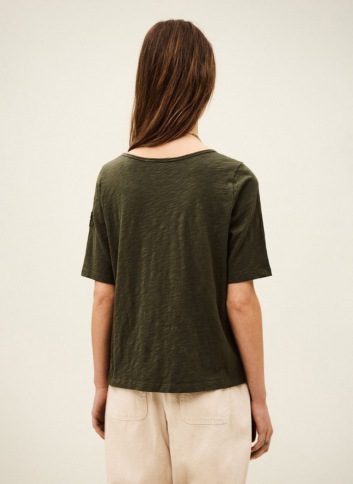 Loose-fit round-neck cotton T-shirt BA&SH Khaki