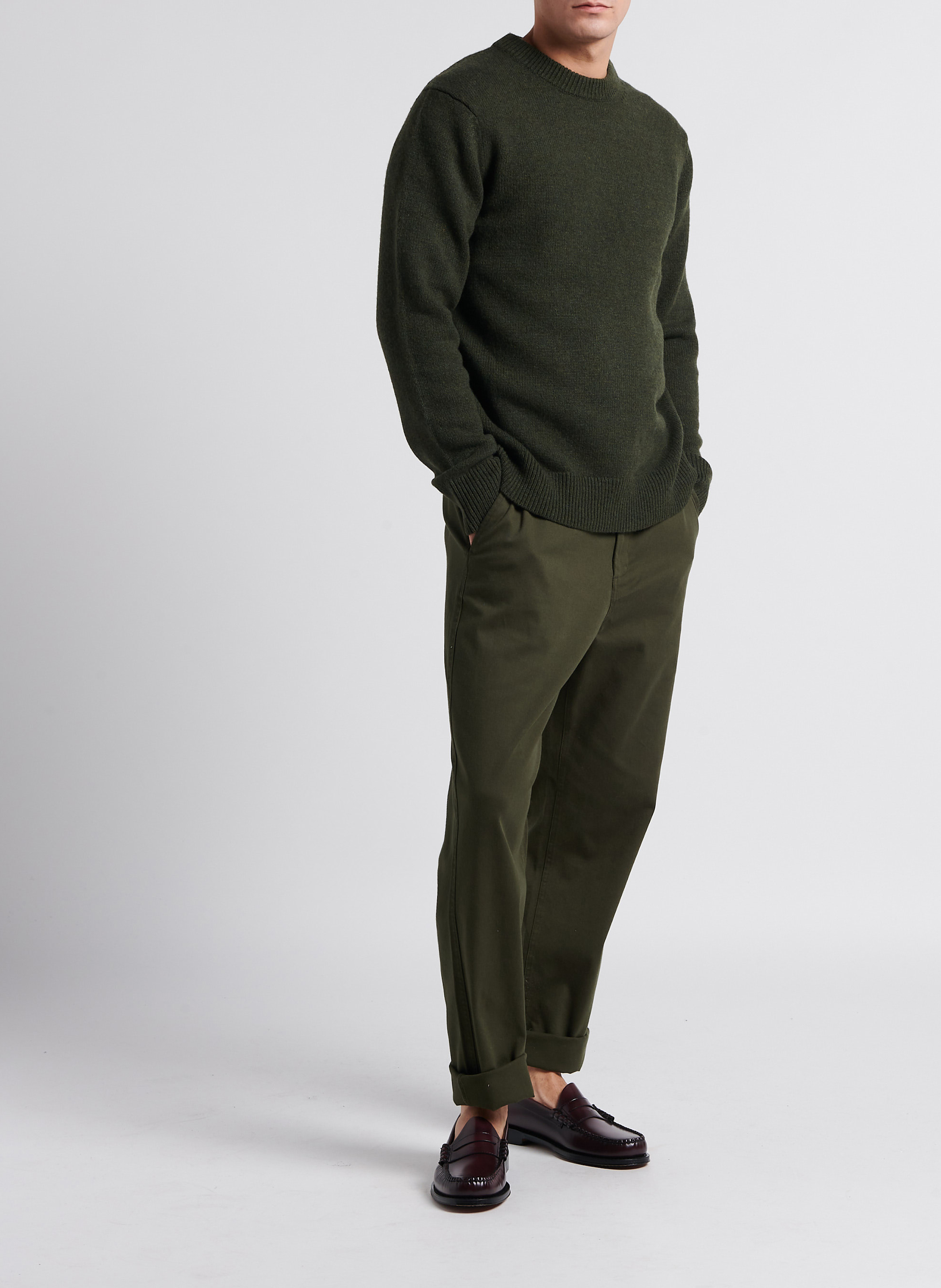 Pantalon droit en coton mélangé MINIMUM Vert