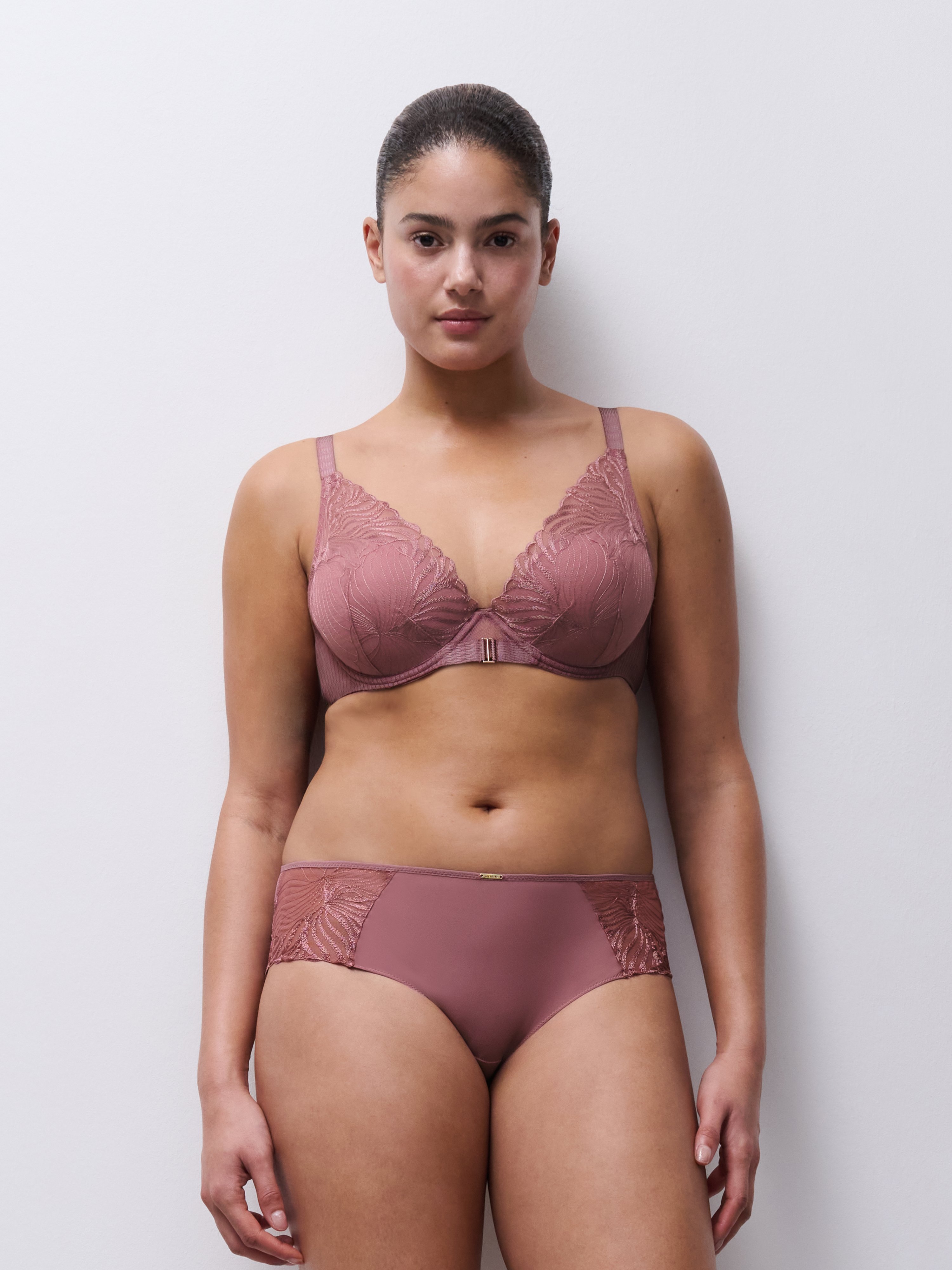 Plunging padded bra with embroidery CHANTELLE Brown