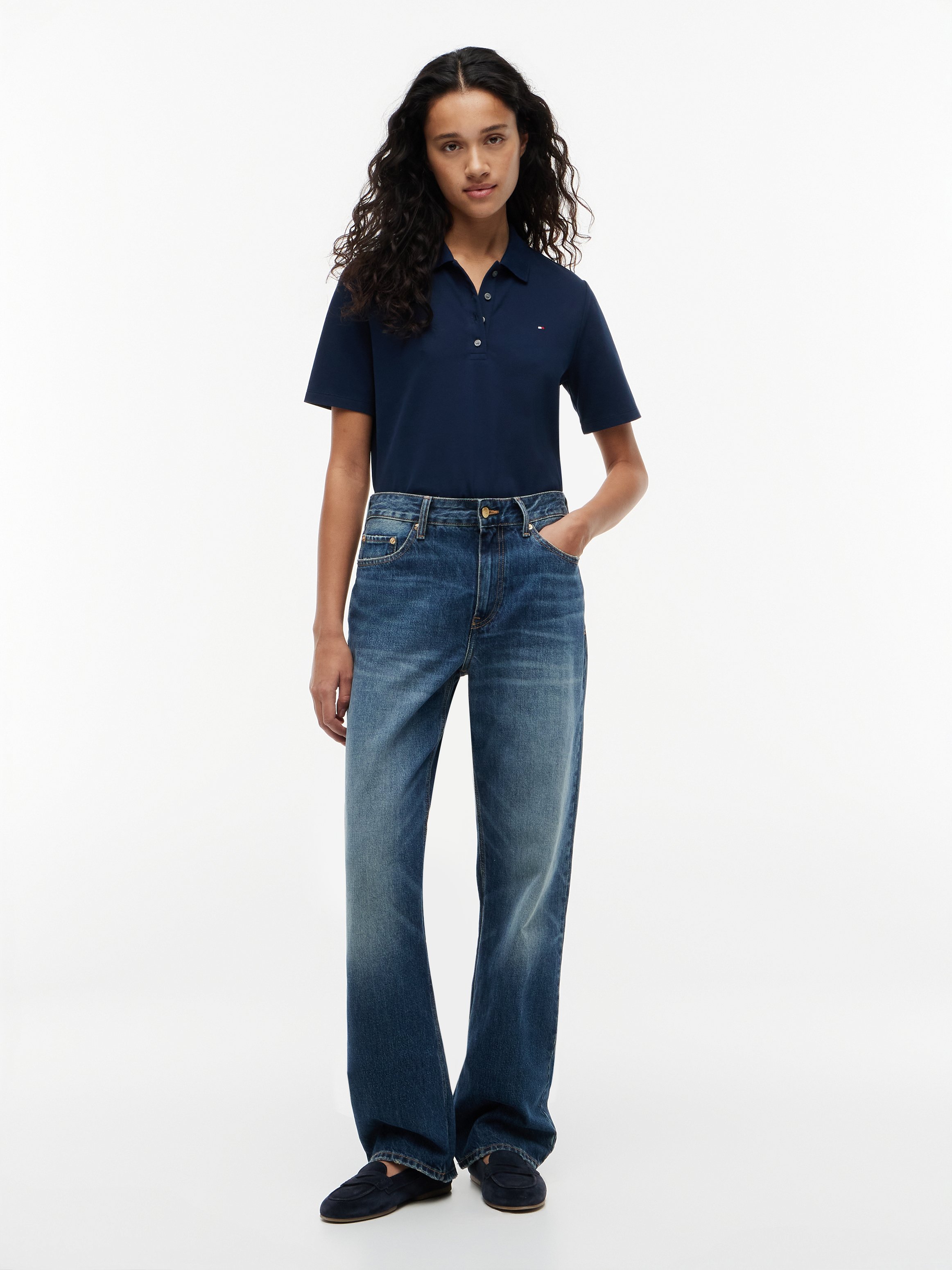 Polo rayé en coton mélangé TOMMY HILFIGER Bleu