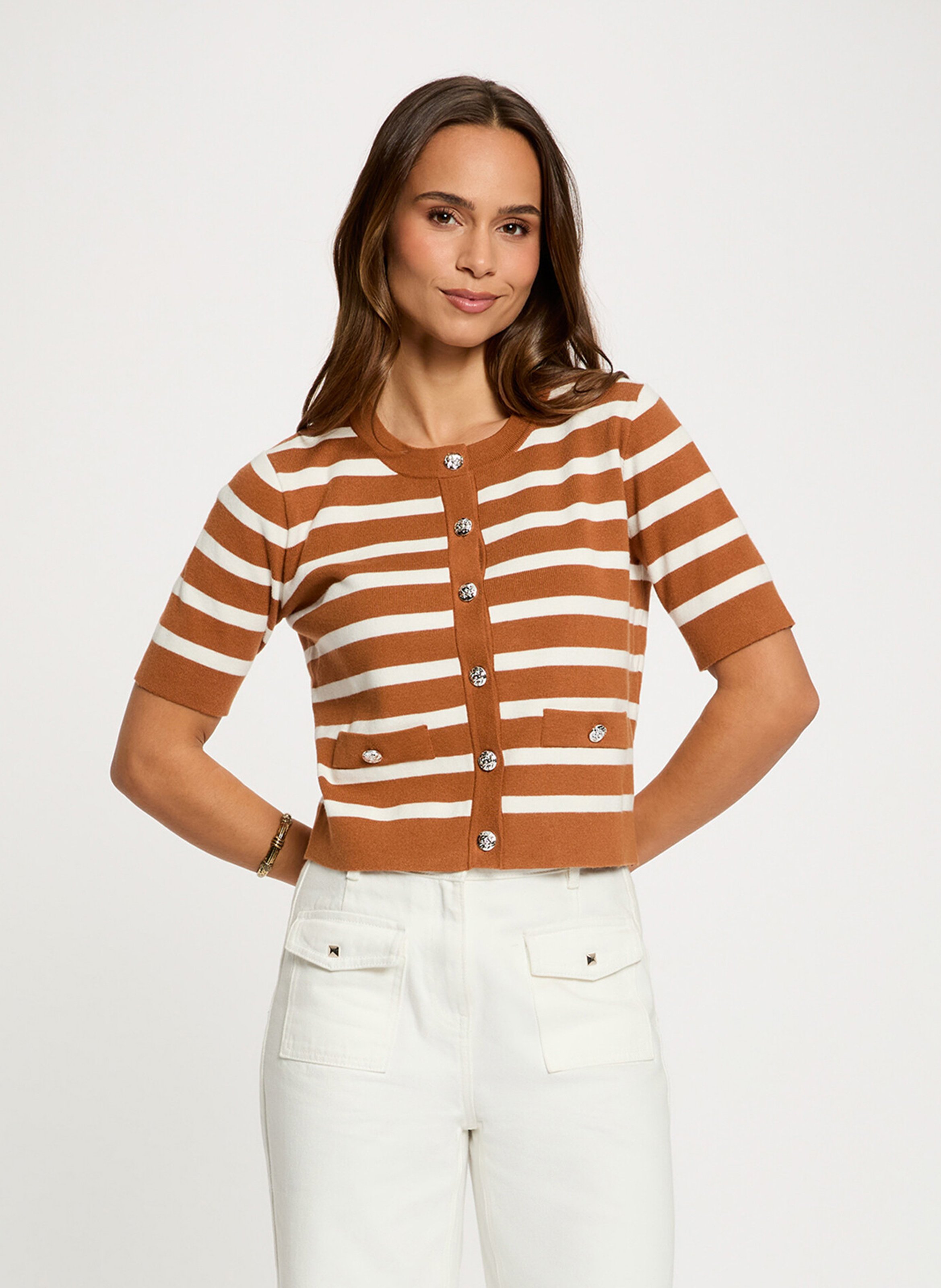 Top col rond à rayures MORGAN Marron