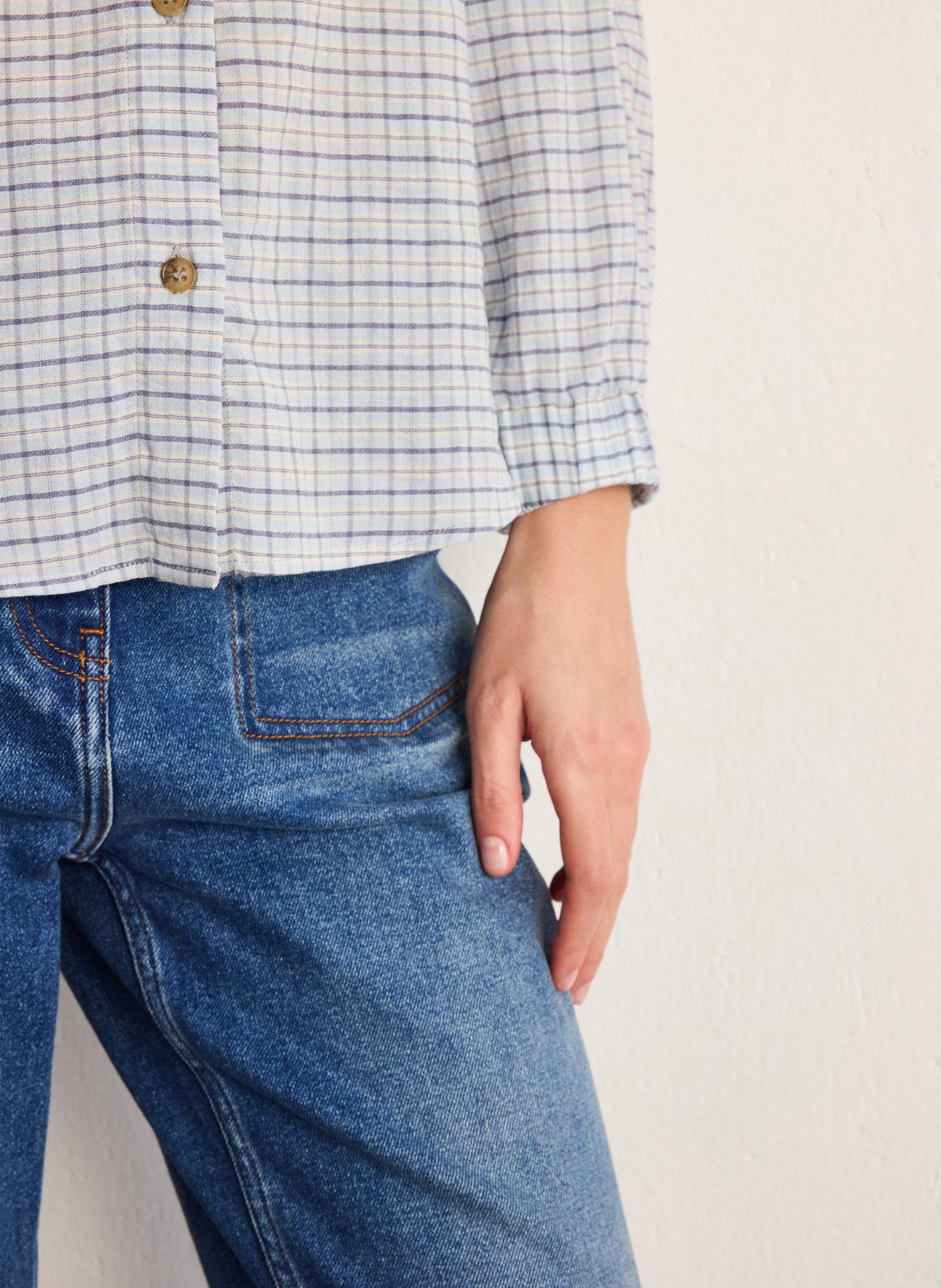 Straight printed cotton shirt with classic collar PABLO Blue