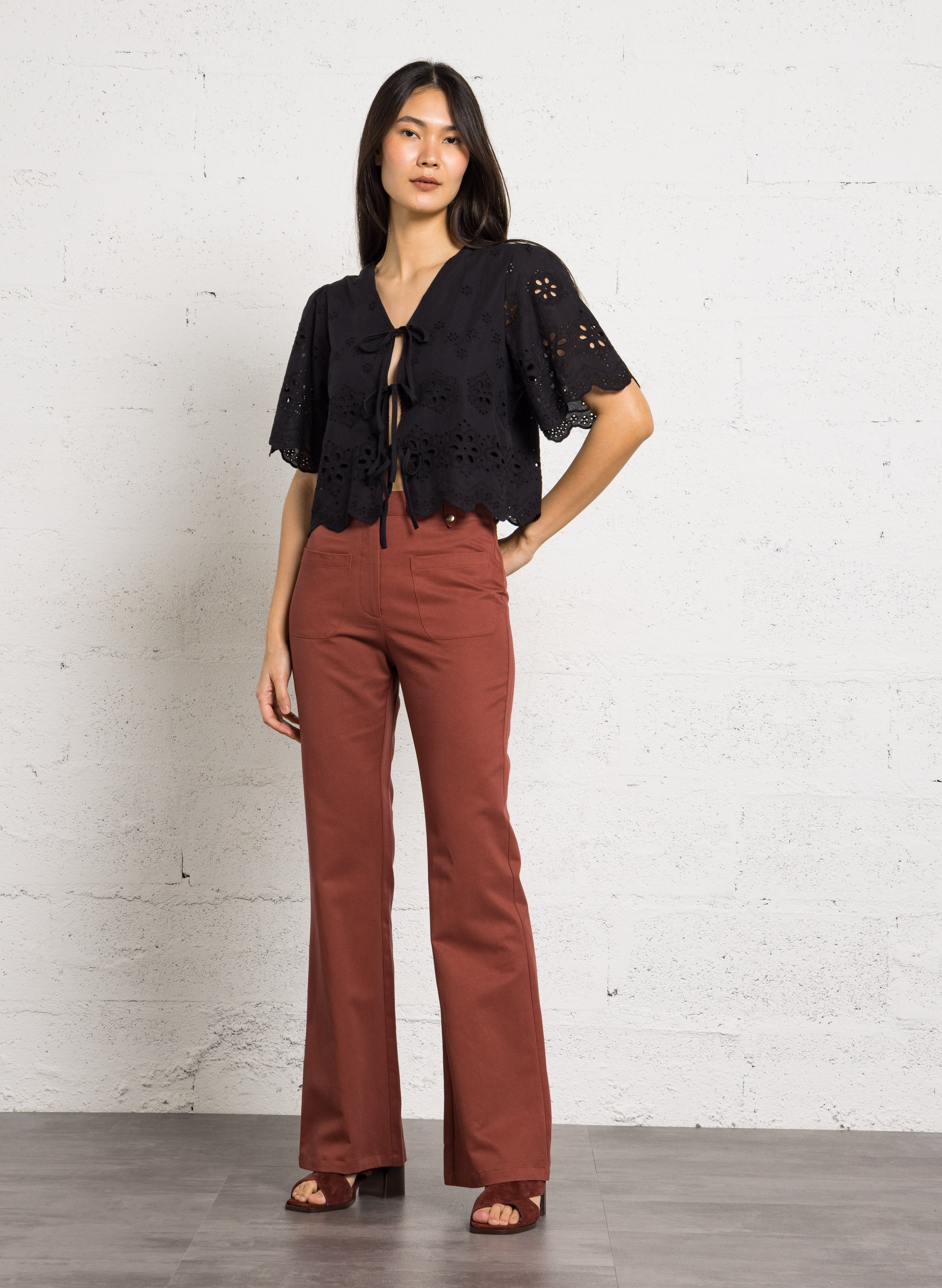 Top col v en coton SEE U SOON Noir