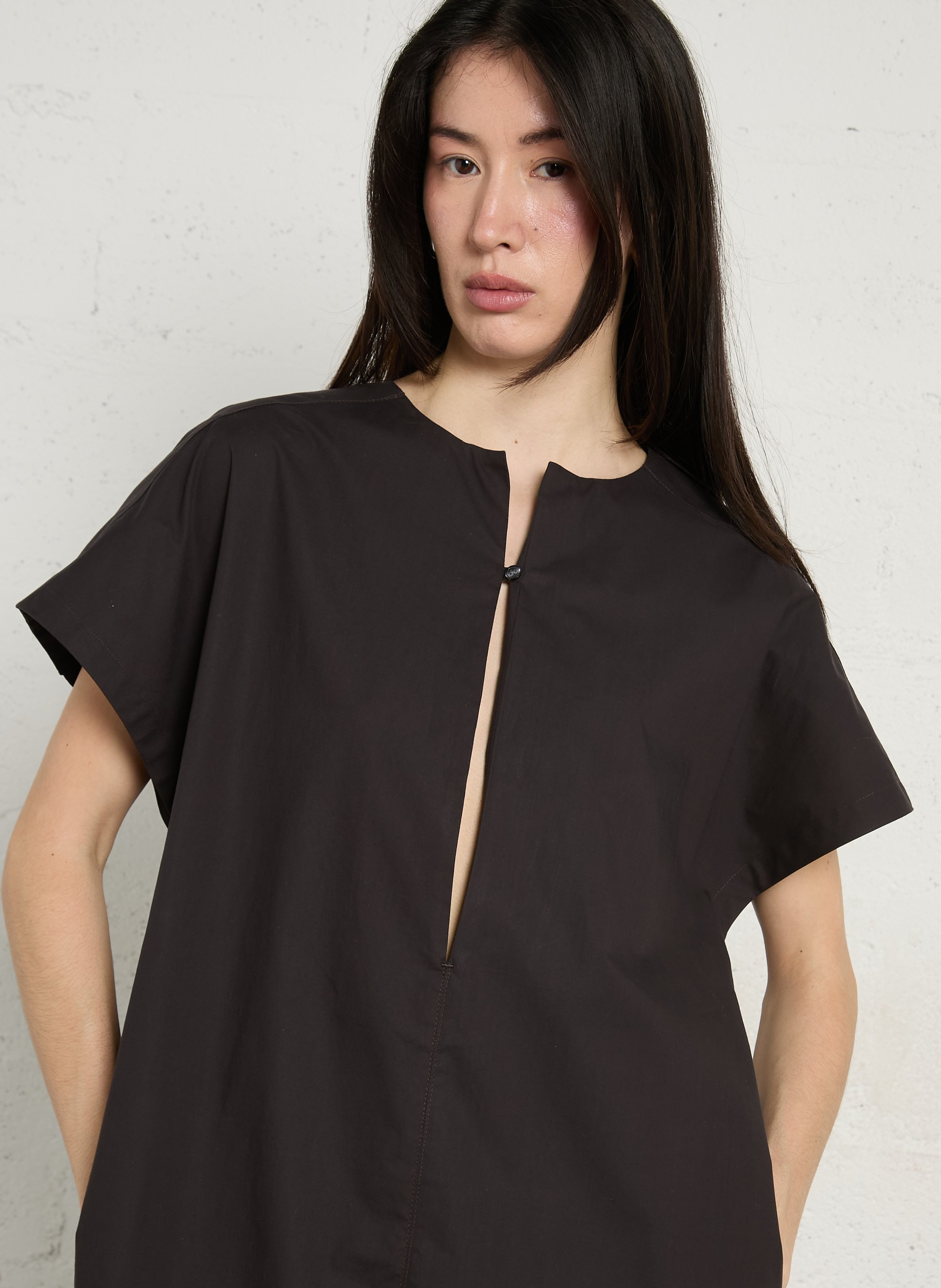 Organic cotton round neck midi dress SOEUR Grey