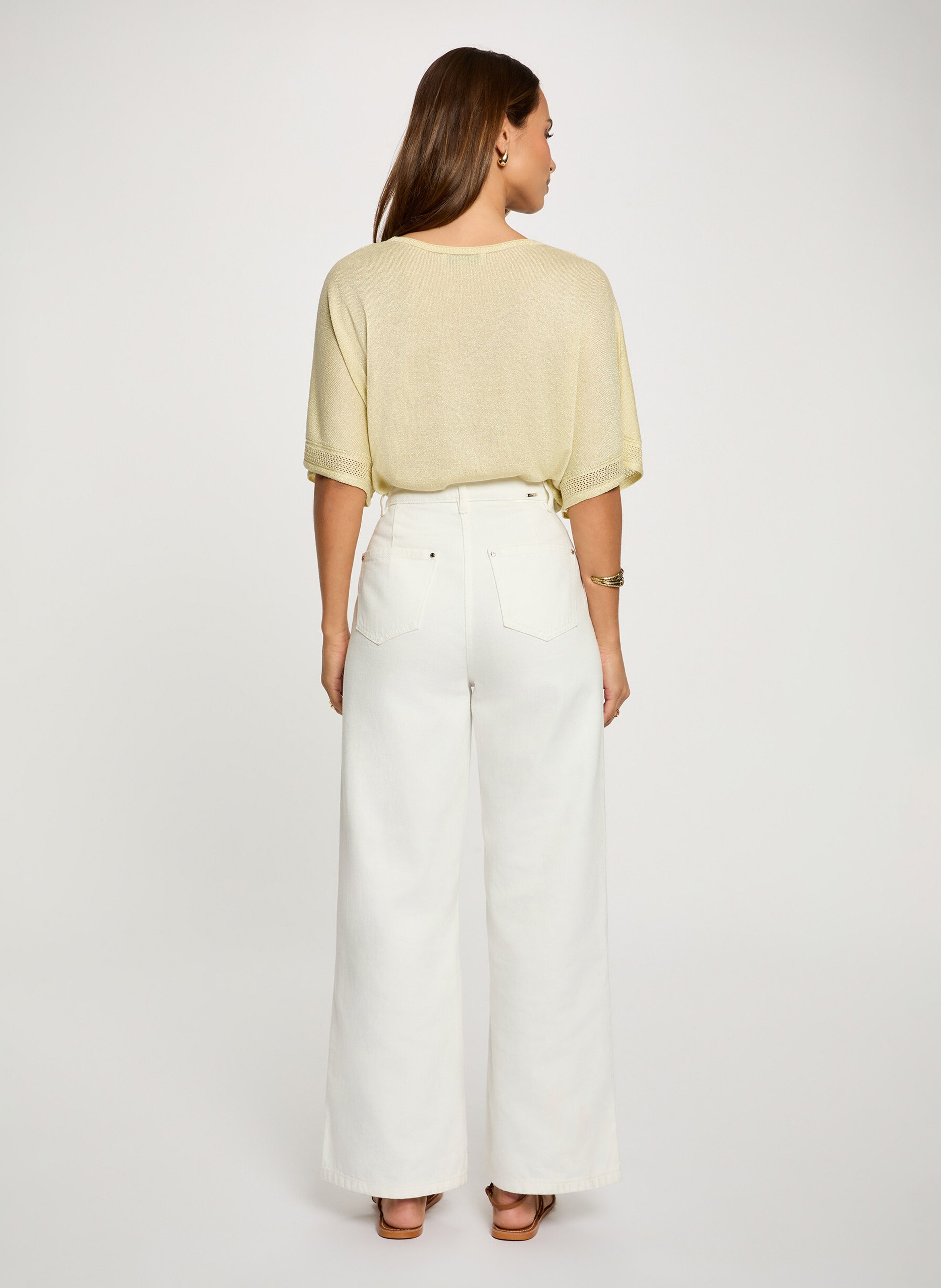 Pull droit col V à détail métallisé MORGAN Jaune