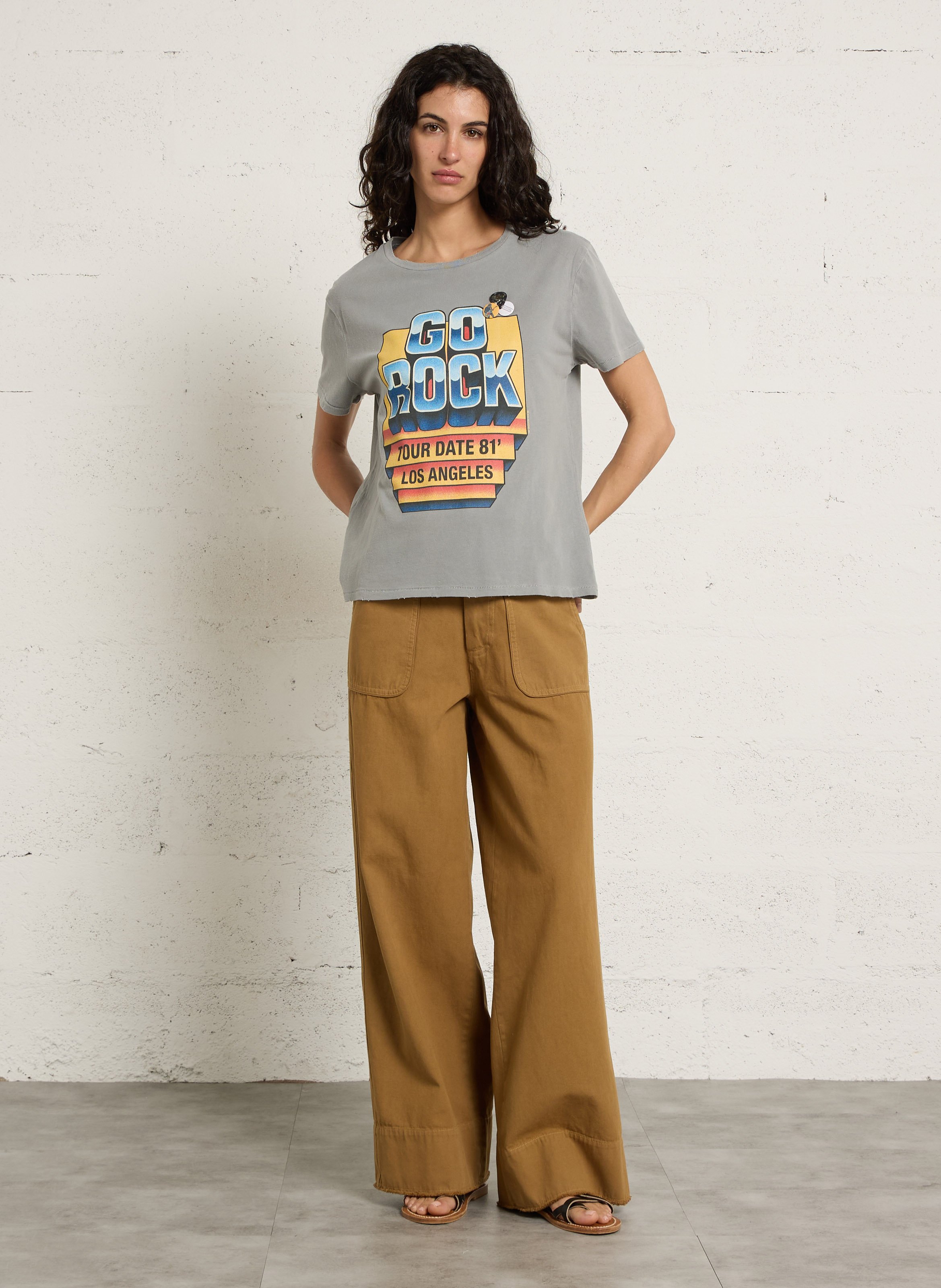 Gerade geschnittenes Rundhals-T-Shirt aus Baumwolle mit Siebdruck NEWTONE Grau