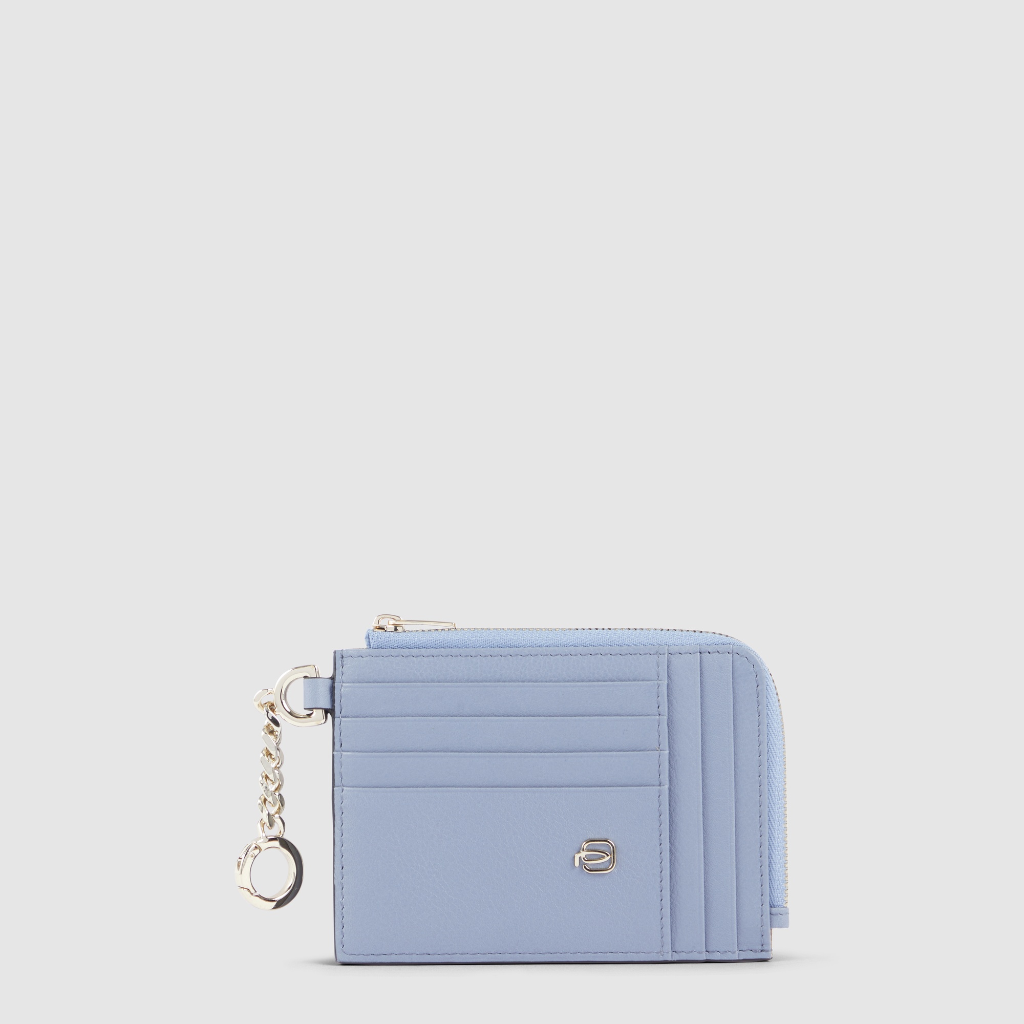 Women's leather credit card holder with keychain, coin purse, and RFID protection Blue