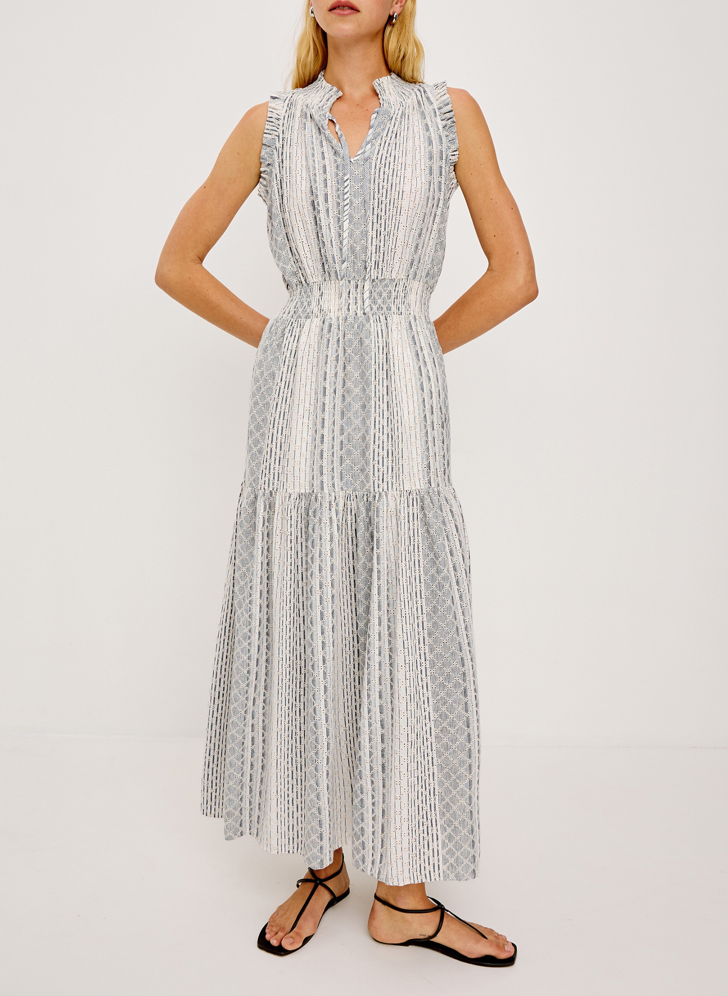 Lange mouwloze bedrukte linnenmix jurk RAILS Veelkleurig