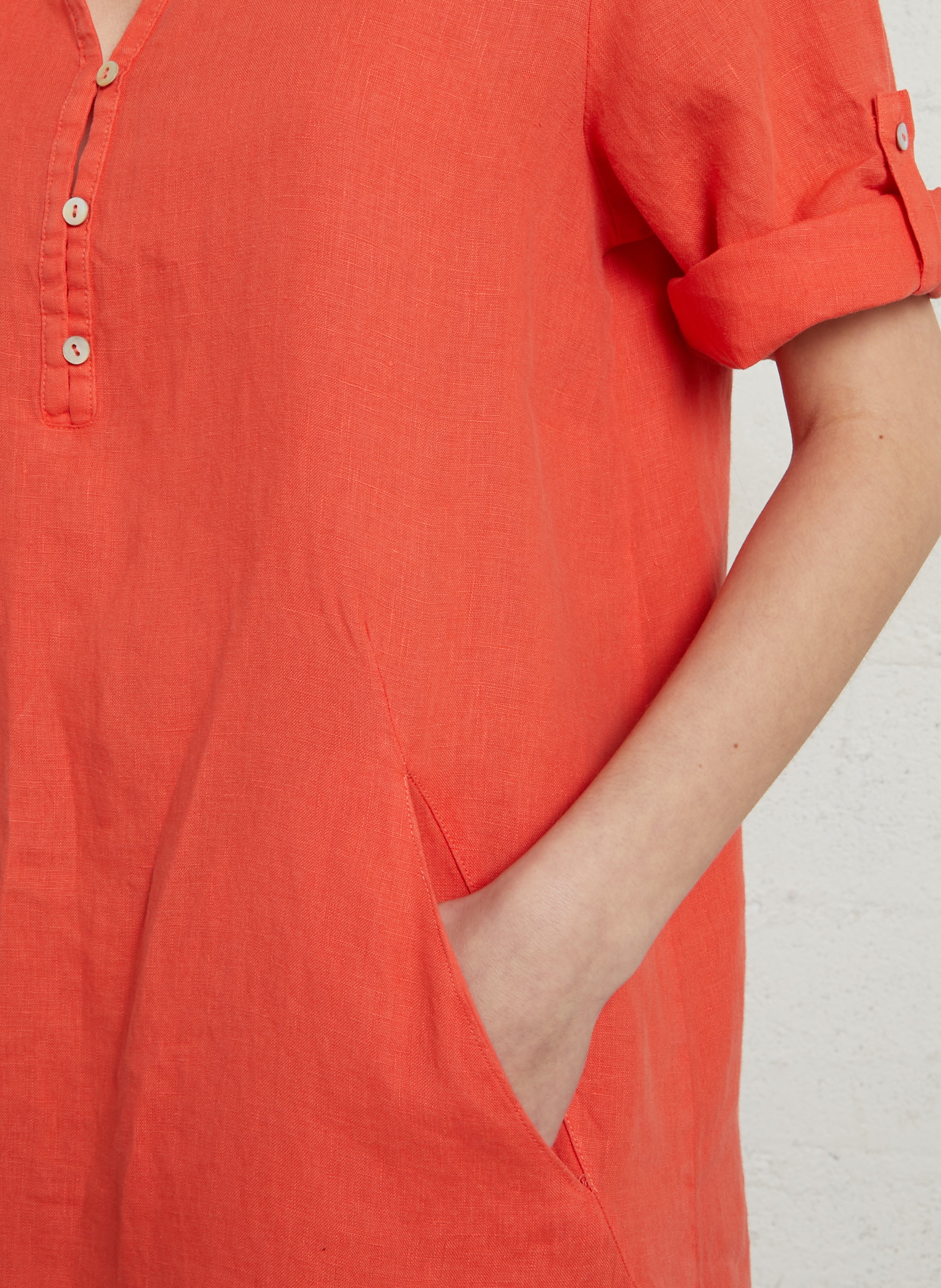 V-neck linen midi dress SUD EXPRESS Red