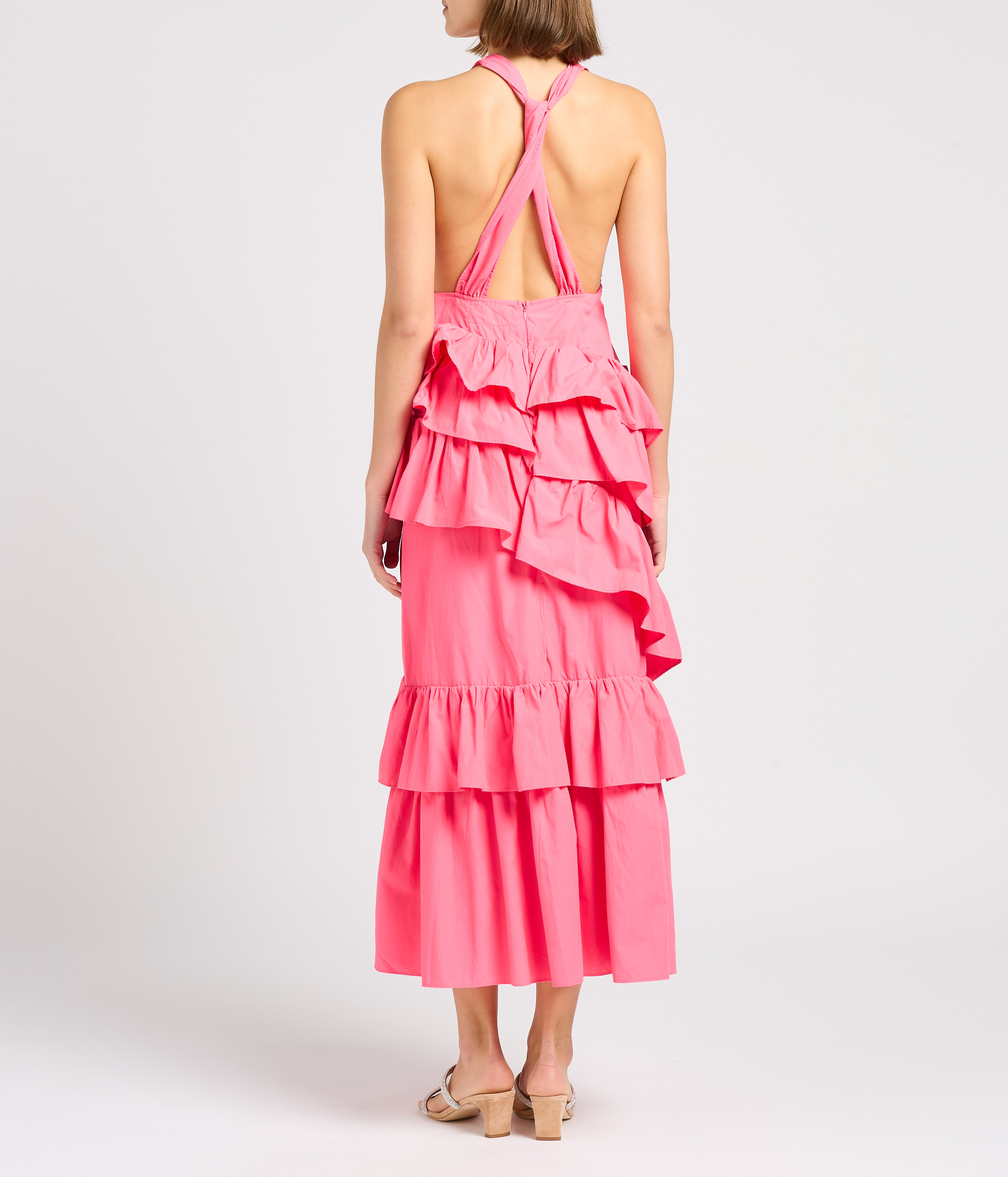 Long asymmetric flounced dress SUNDRESS Pink