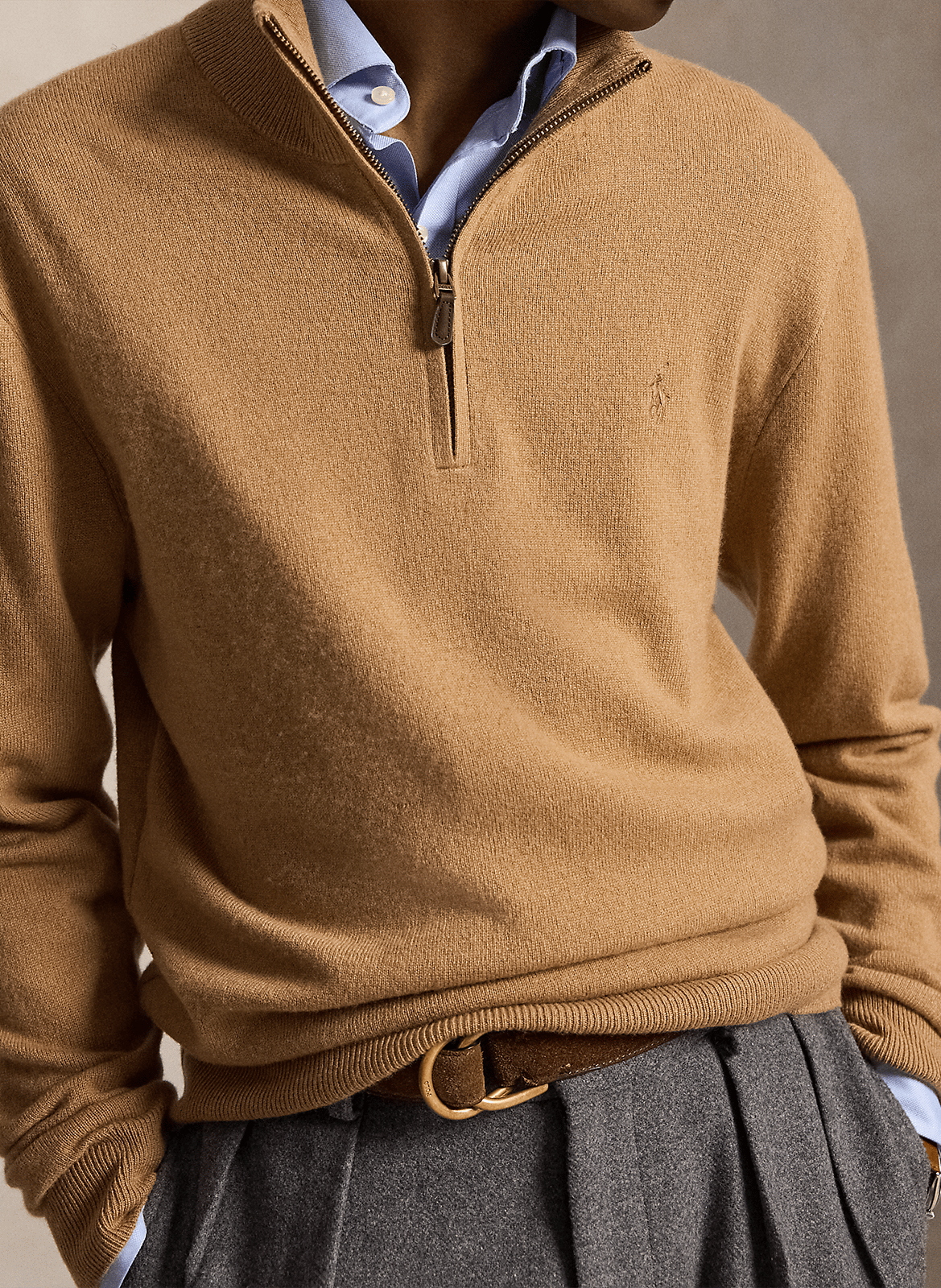 Pull col montant regular-fit brodé en laine mérinos POLO RALPH LAUREN Beige