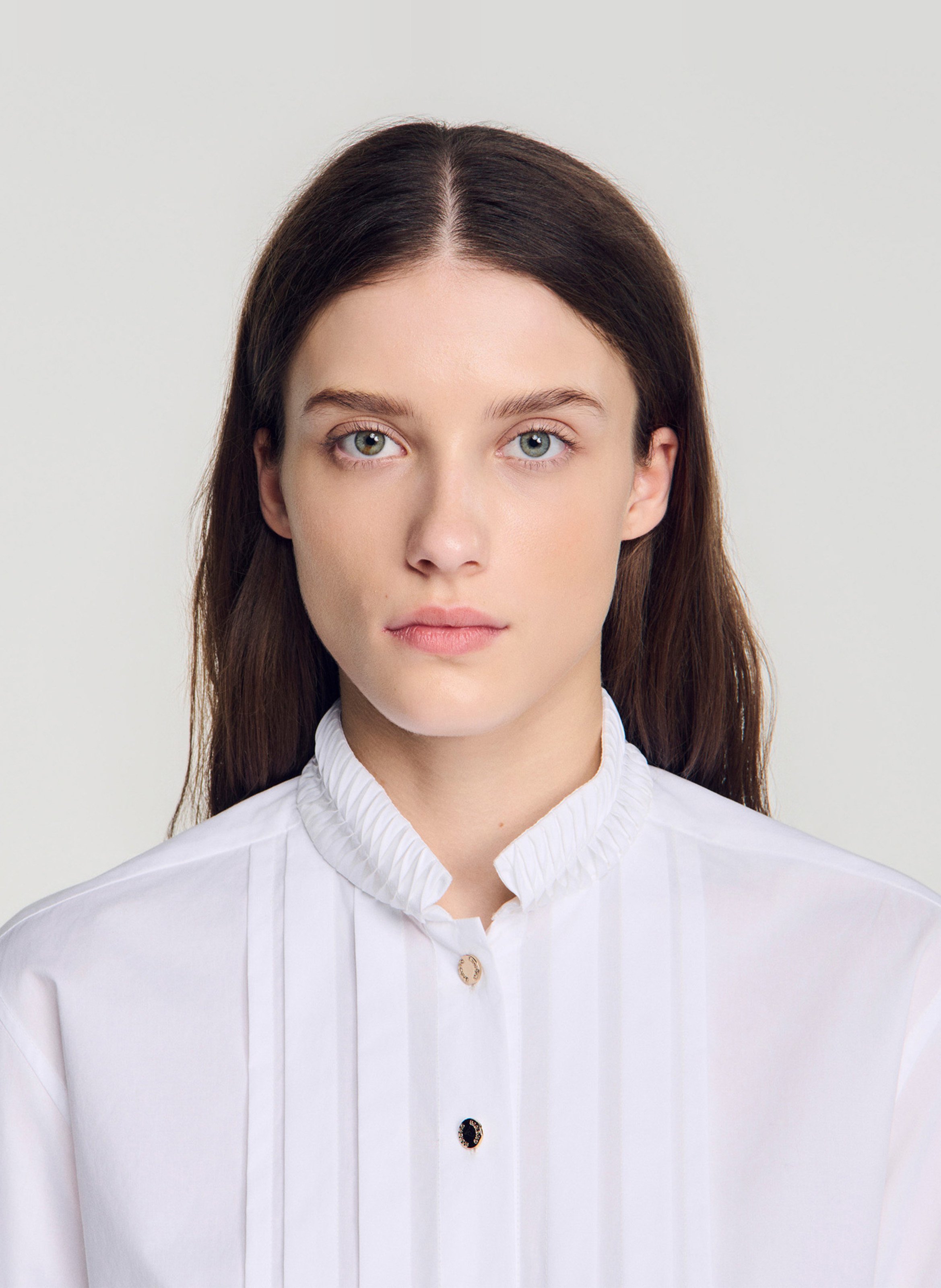 Regular-fit polka dot shirt with Victorian collar SANDRO White