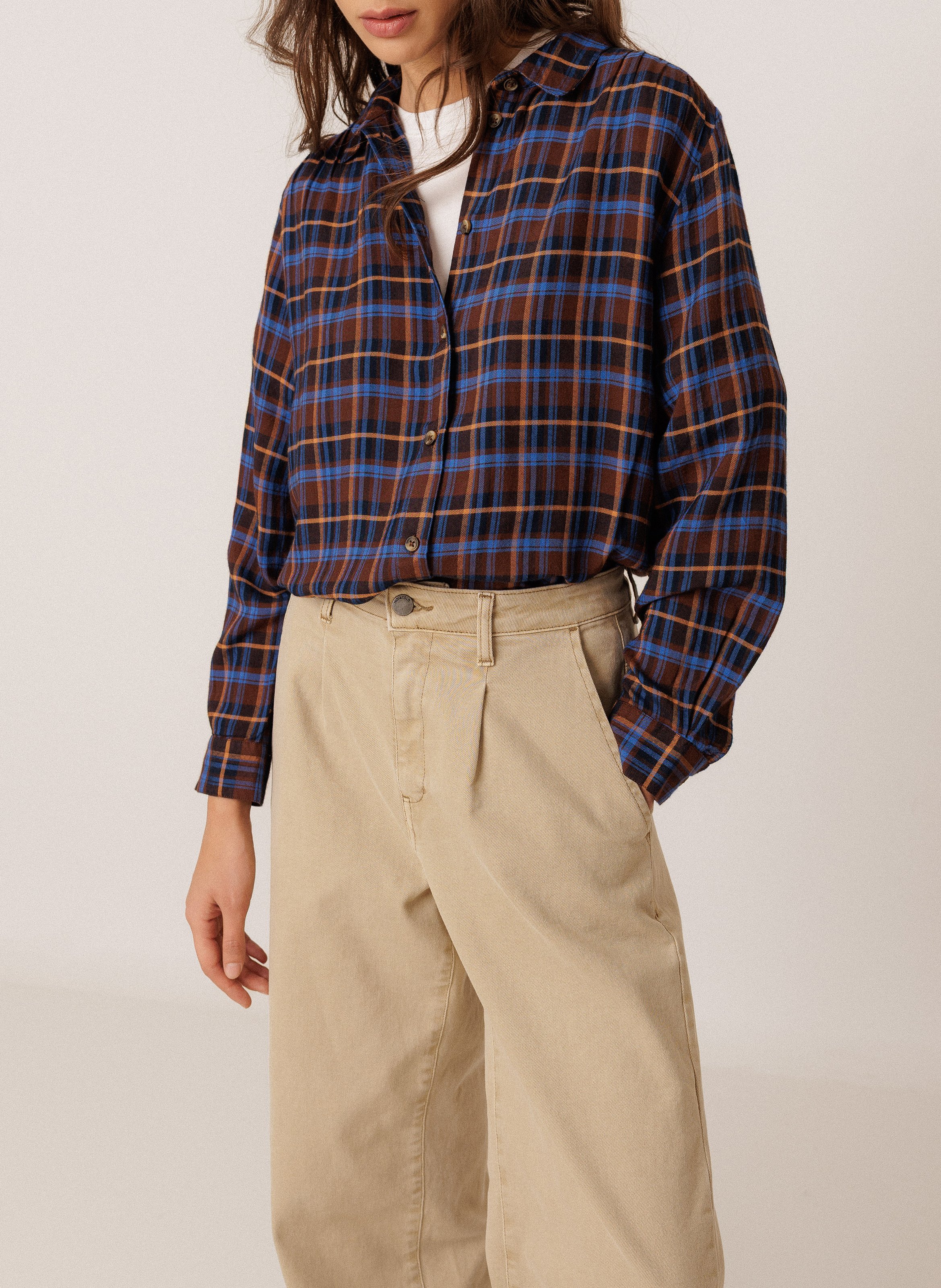 Chemise droite à carreaux INDI & COLD Marron