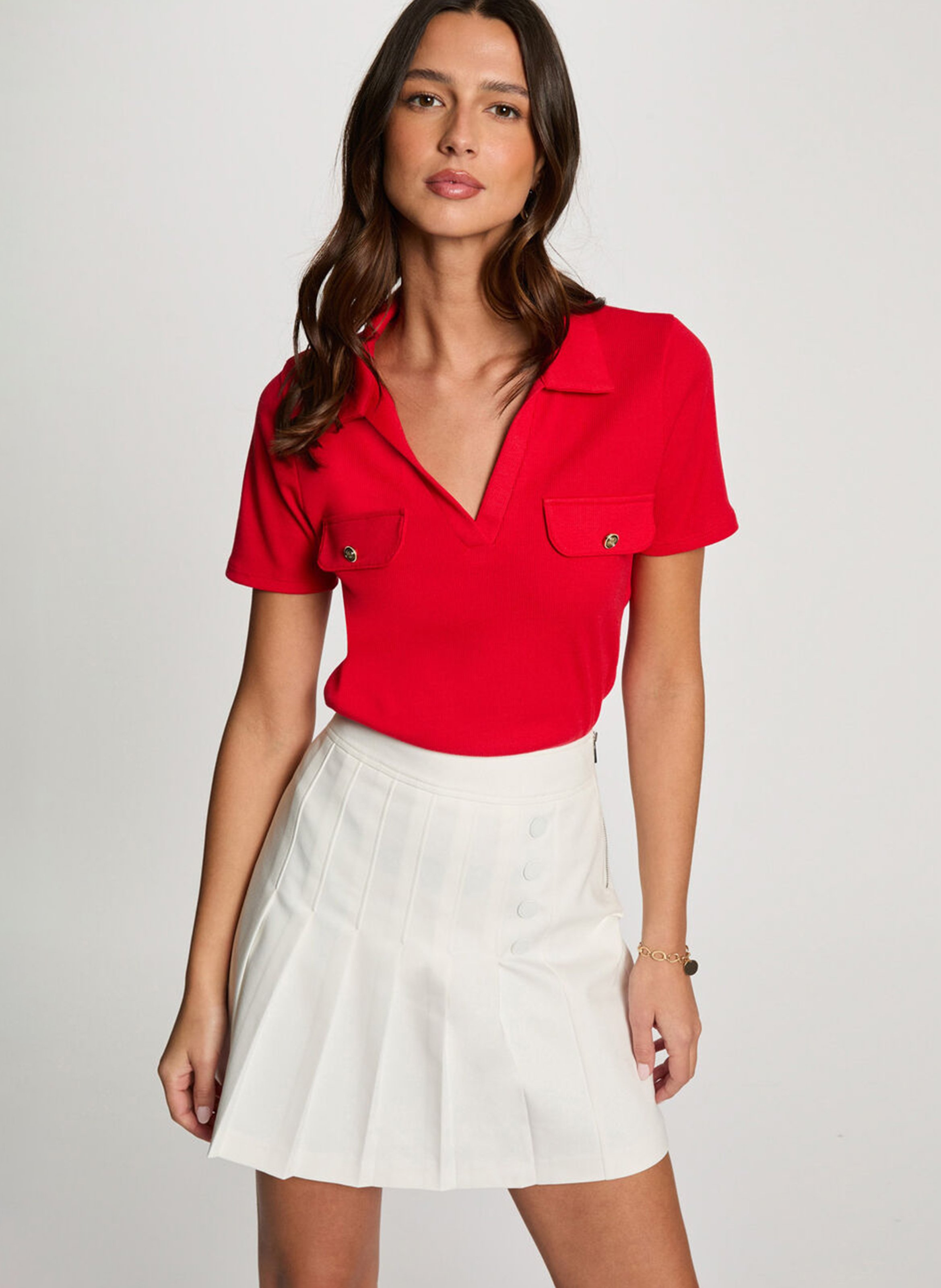 Top droit col polo MORGAN Rouge