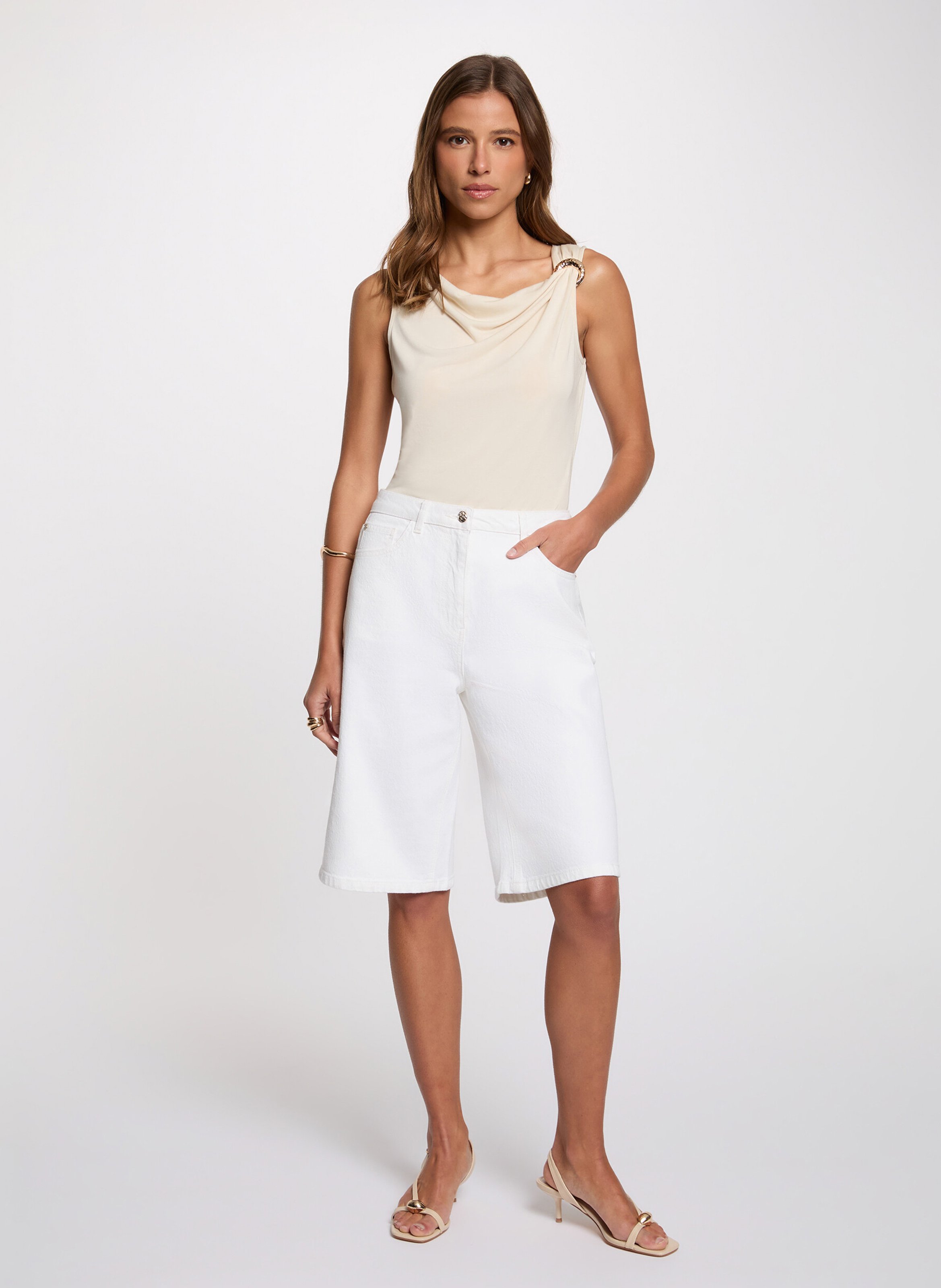 Mouwloze effen gedrapeerde top MORGAN Beige