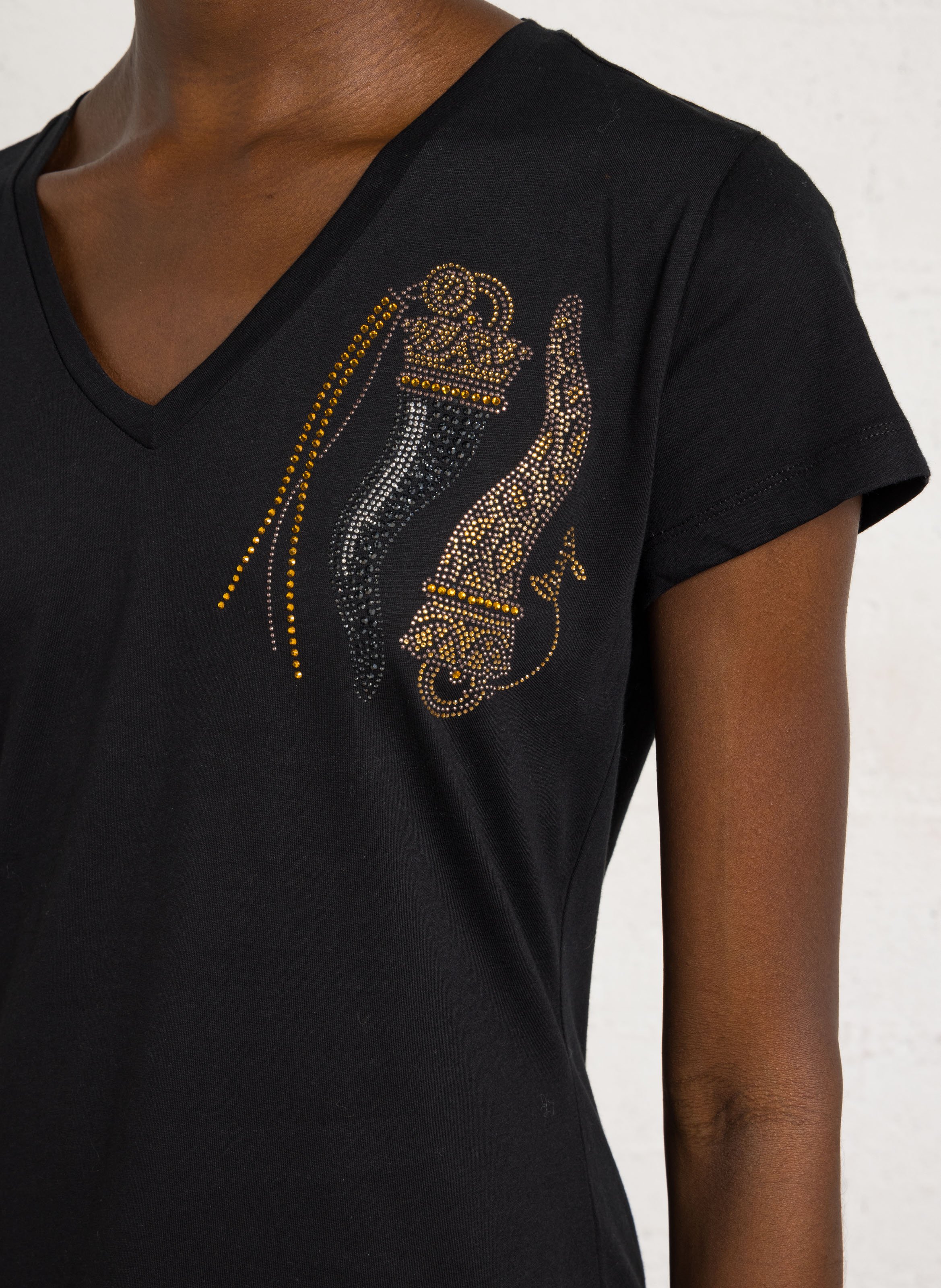 Straight-cut cotton T-shirt with V-neck LIU JO Black