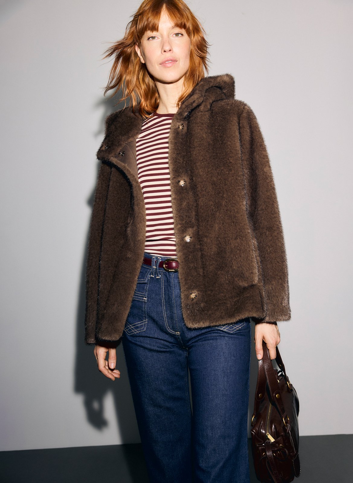 Straight coat with hood GERARD DAREL Brown