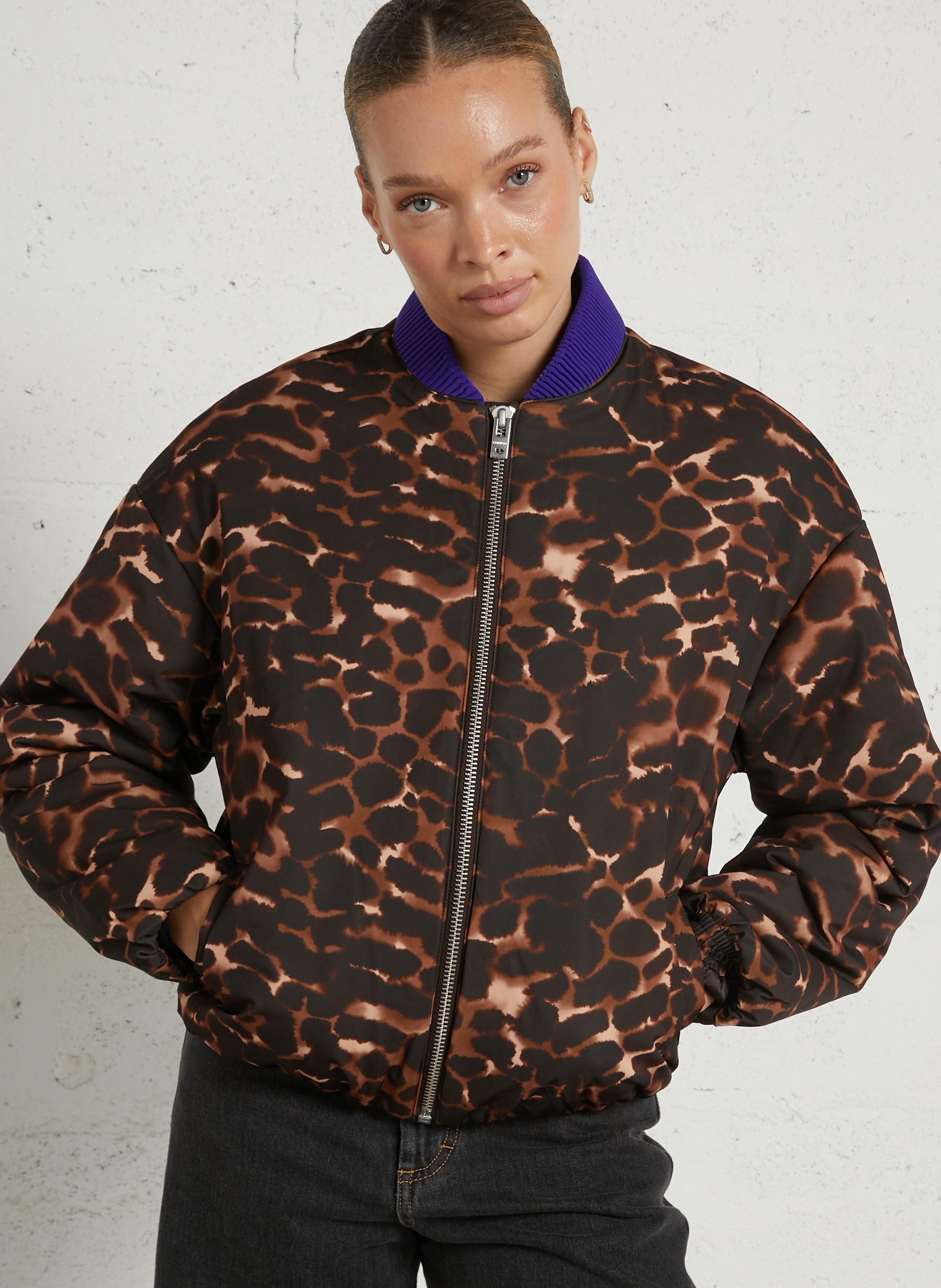 Veste bomber à motif léopard FABIENNE CHAPOT Marron