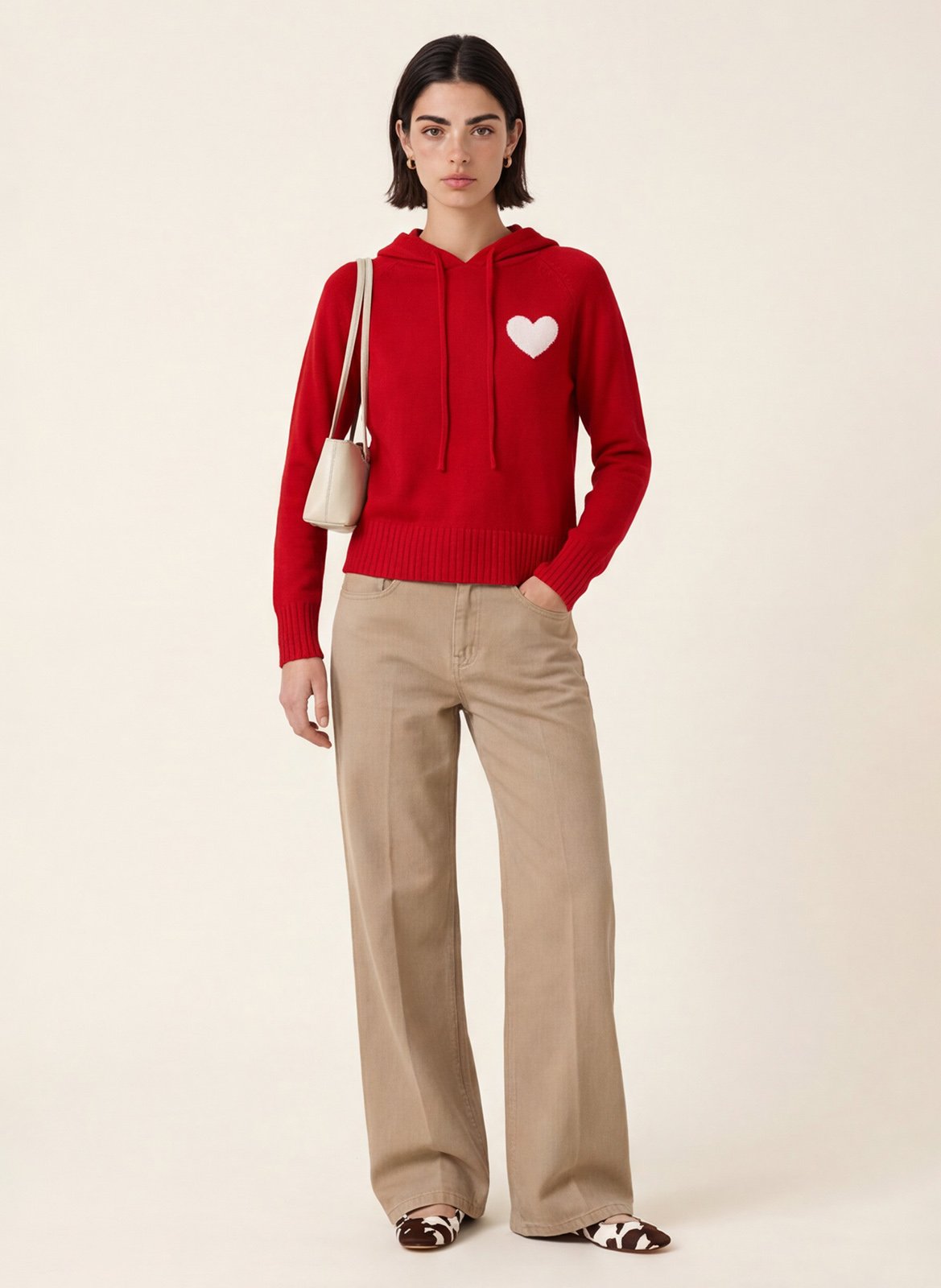 Pull à capuche droit en laine mélangée | Rouge KOOKAI Femme